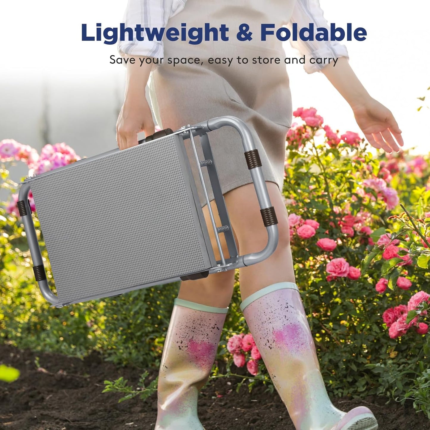 Upgraded Garden Kneeler and Seat with Thicken & Widen Soft Kneeling Pad, Heavy-Duty Foldable Garden Stool with Large Garden Tool Bag, Portable Garden Bench Gardening Gifts for Women, Seniors