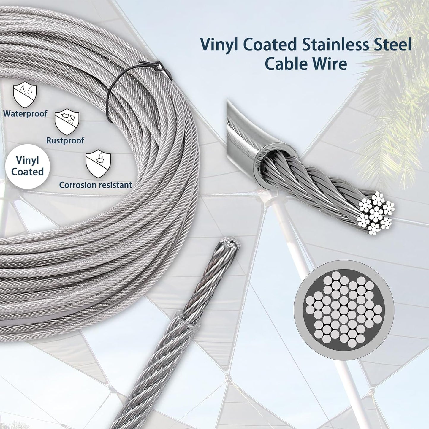 Shade Sail Hardware Kit 6 inch with 65.5FT 1/8" Wire Rope Kit for Triangle Rectangle Sun Shade Sail Outdoor Installation turnbuckles for Cables Wire for Outdoor,Garden,Kitchen,Craft,123PCS