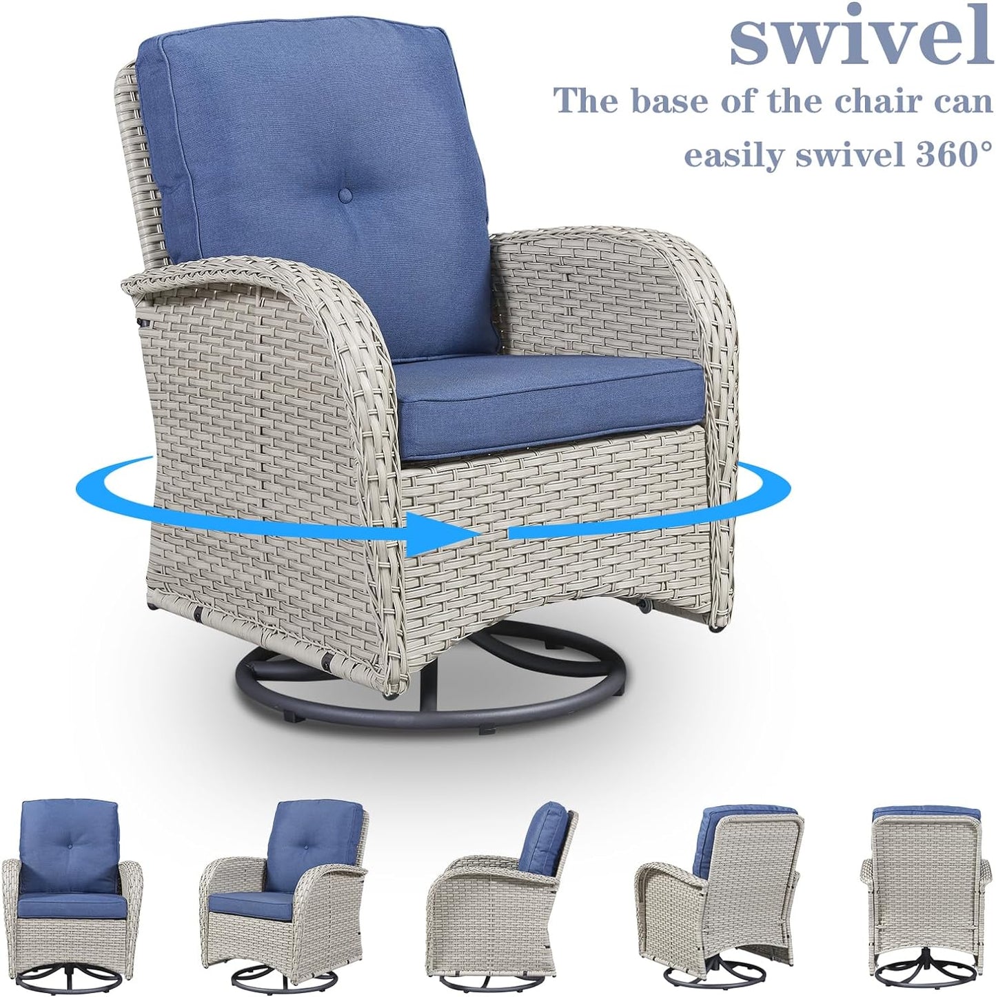 Patio Wicker Furniture with Swivel Rocker Chairs Loveseat, 5 Piece Rattan Furniture Outdoor Swivel Rocking Chairs and Table Set for Patio Deck Porch Backyard