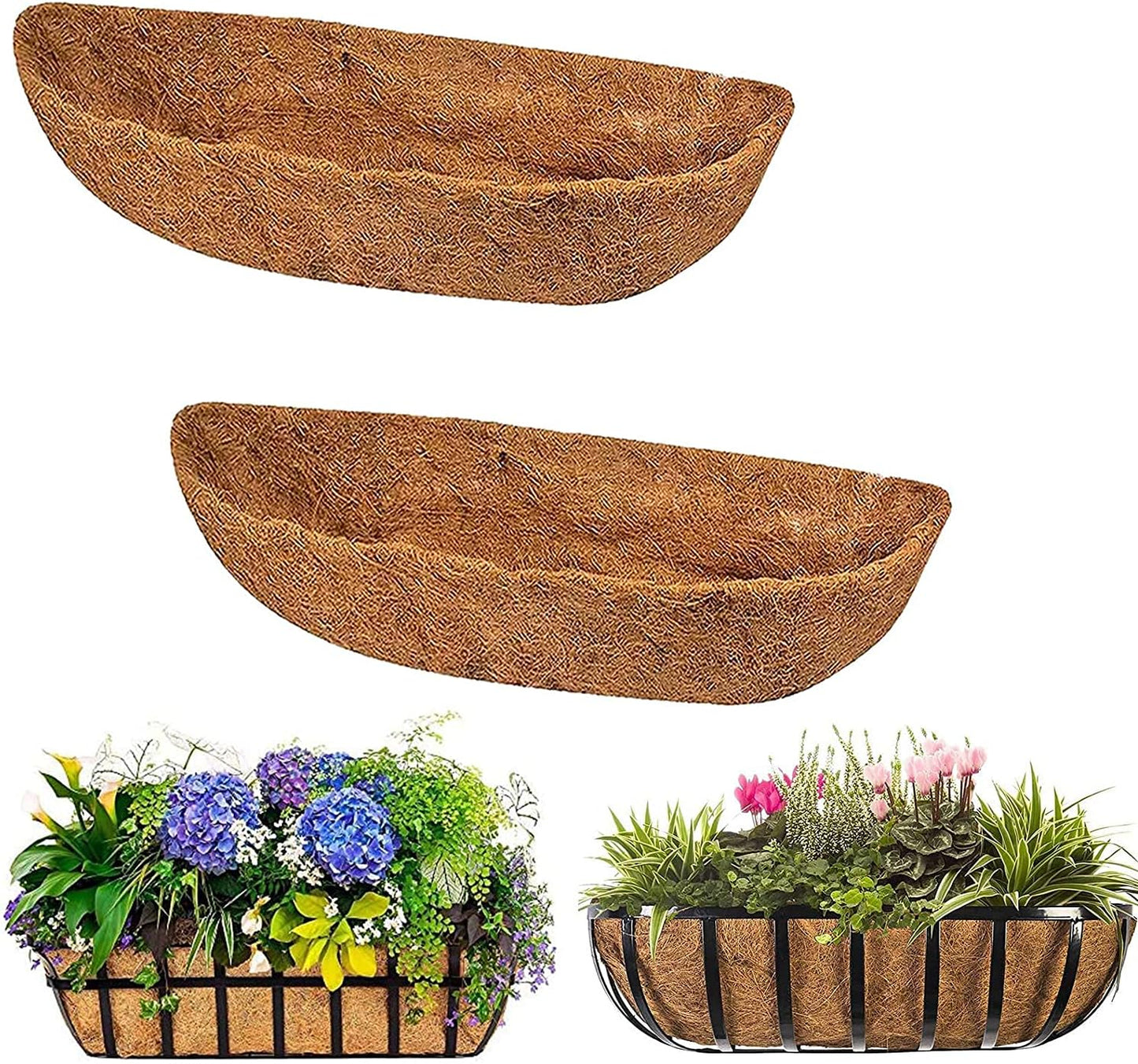 chengchuang 2 Packs Natural Coco Fiber Replacement Liner, 24/30/36/48 in Coconut Liners for Planters, Coco Liners for Window Box/Hanging Basket Liners, Durable Coconut Coir for Planting (48 inch)