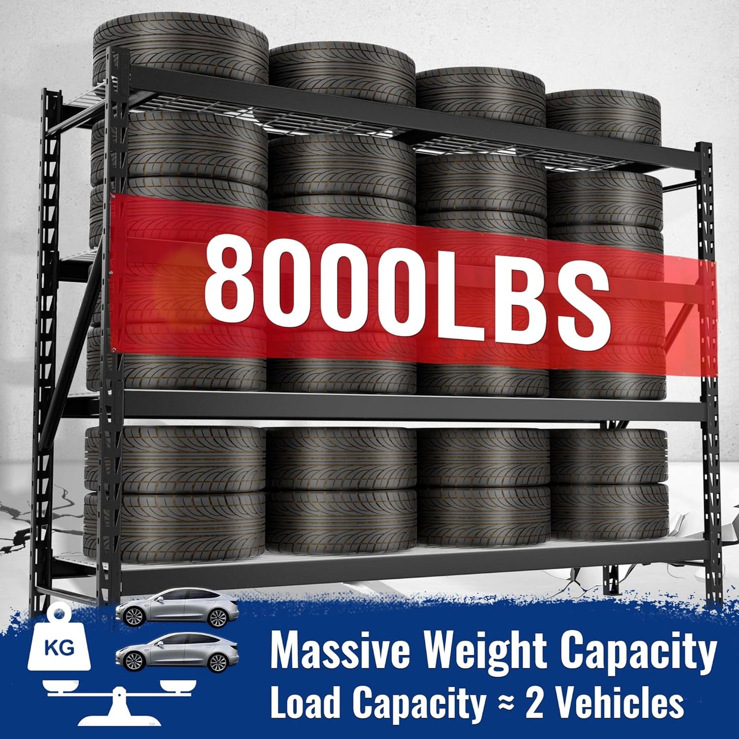 WORKPRO 8000LBS Storage Shelves, 77" Extra-Wide Garage Shelving, Heavy-Duty Metal Shelving Unit, Adjustable 4-Tier Garage Storage Rack for Warehouse, Basement,77" W X 24" D X 72" H, Black