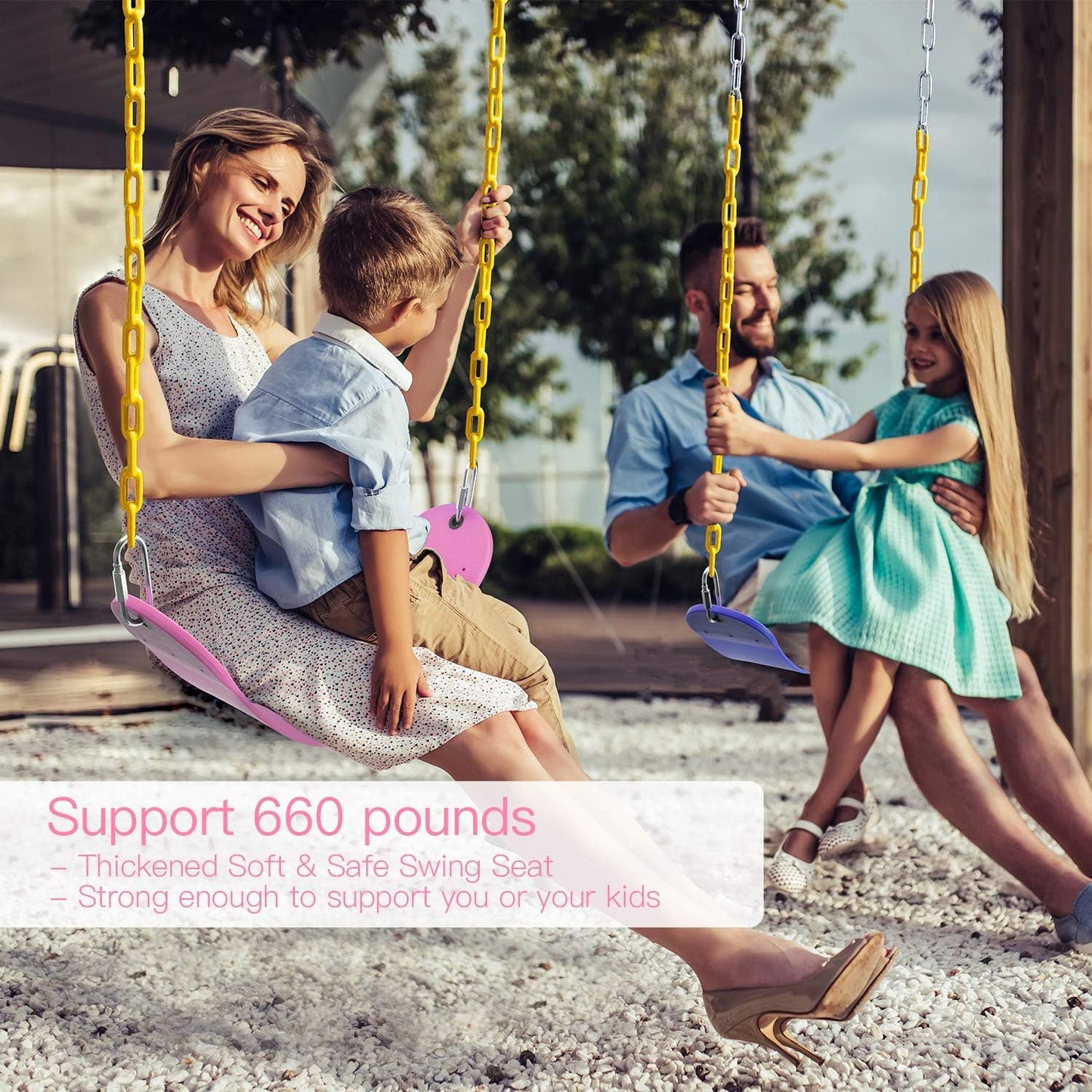 Swings Seat, Swings Seats Replacement 660lbs, Swingsets with Plastic Coated Chains, Swing Set Accessories for Outside Playground Tree, 2 Pack - Pink