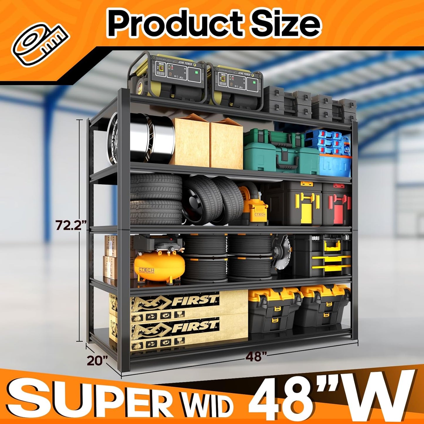 Garage Shelving Heavy Duty,5 Tier Adjustable Metal Shelving Storage Rack,Storage Shelves,48" Wx20 Dx72.2 H,Industrial Shelving Unit for Basement,Warehouse,Garage Organization.3 Pack