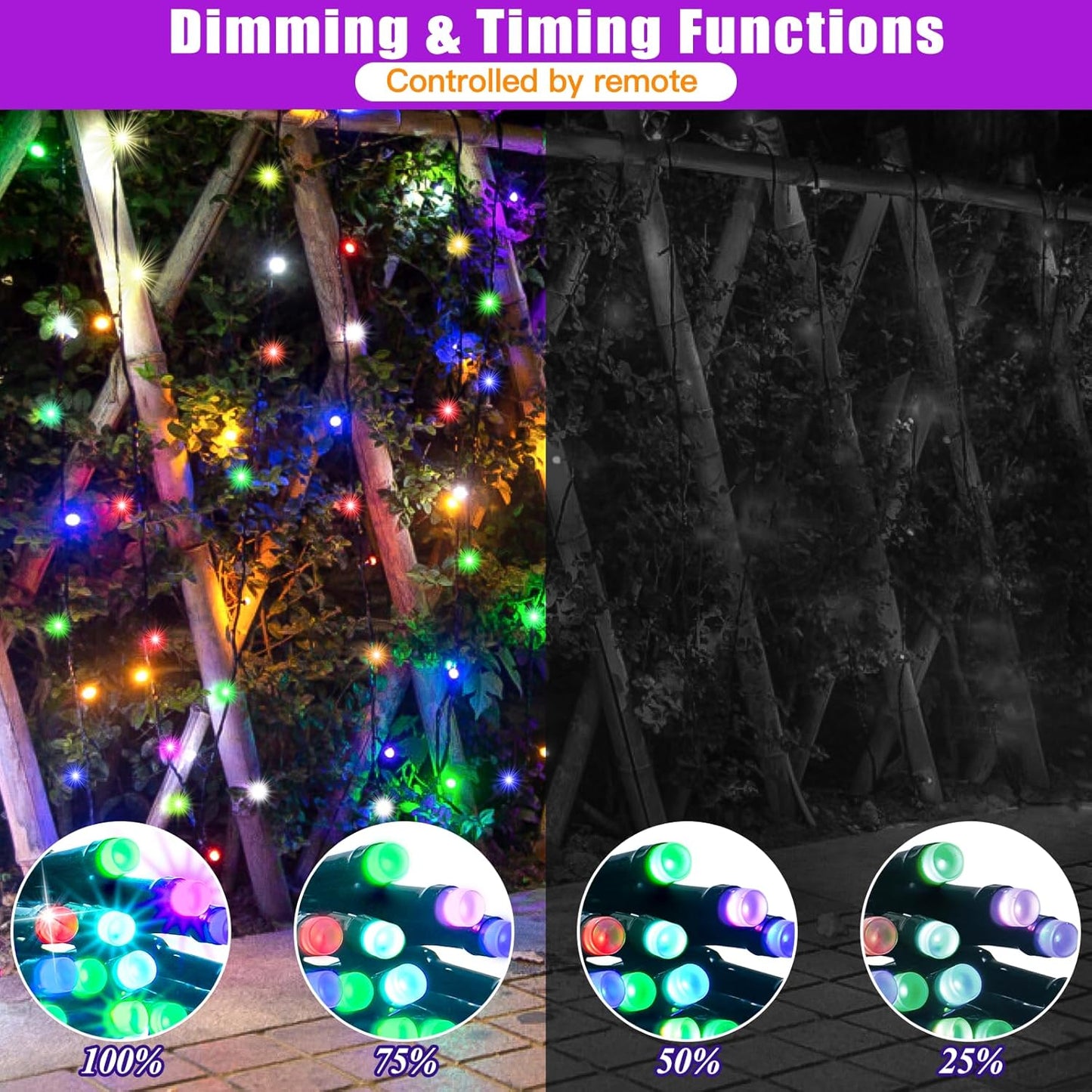 LitHome 100LED Solar Christmas Lights Outdoor, 33FT 34Colors Solar/USB String Lights Waterproof with Remote, 102 Modes Color Changing Halloween String Light Dimmable for Indoor Xmas Tree Party Decor