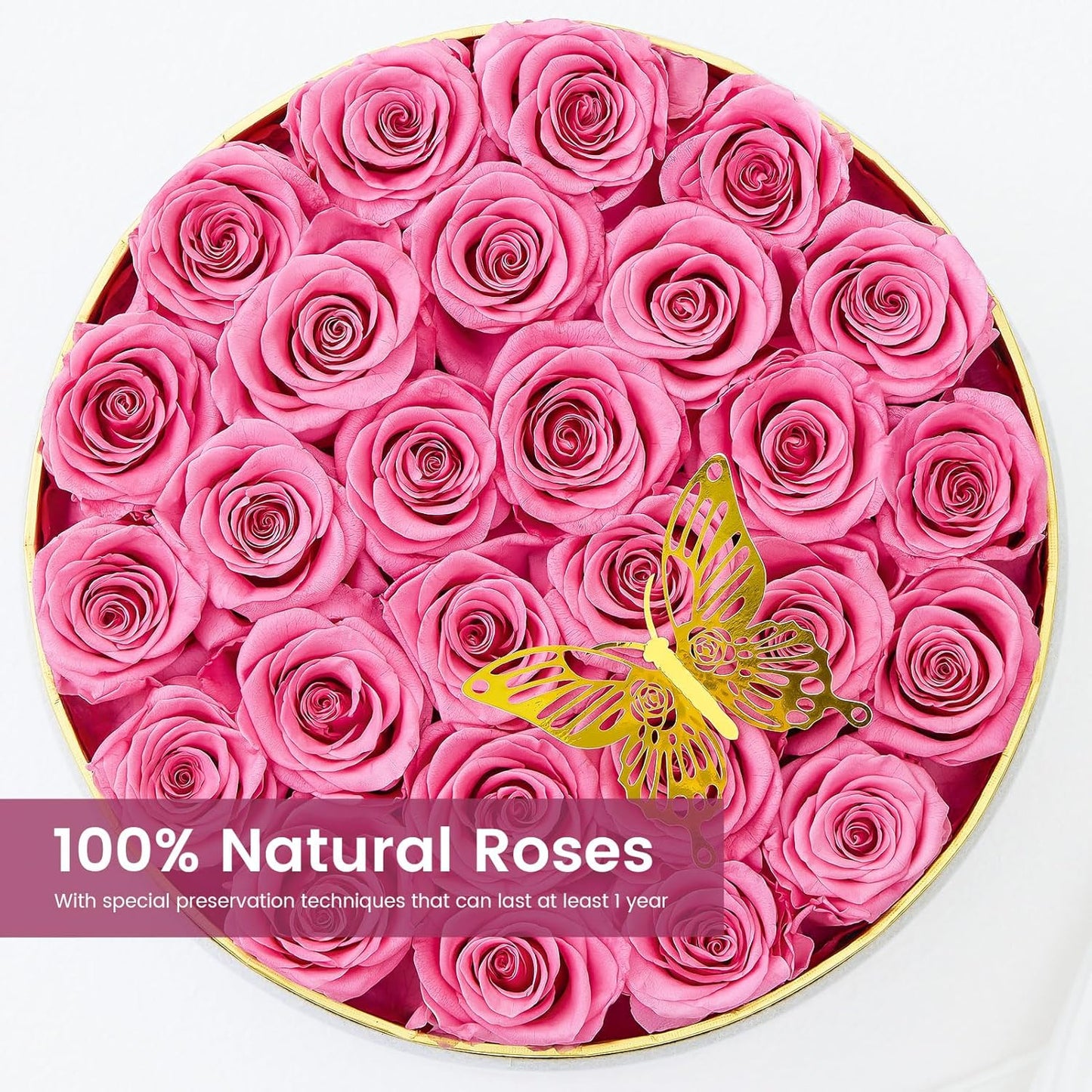 Preserved Roses Forever Flowers Real Roses in a Box Mother's Day Birthday Flowers for Her Mom Women Wife Valentine's Day, Pink, 27 Piece