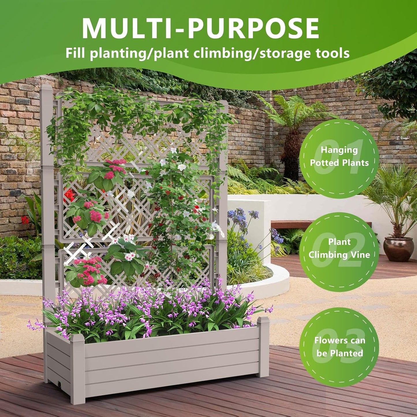 Elevated Raised Garden Bed,Outdoor Large Resin Patio Planter Box Stand Divisible with Drain Plug,Water Monitor for Plants Vegetables Flowers Fruits(Grey)