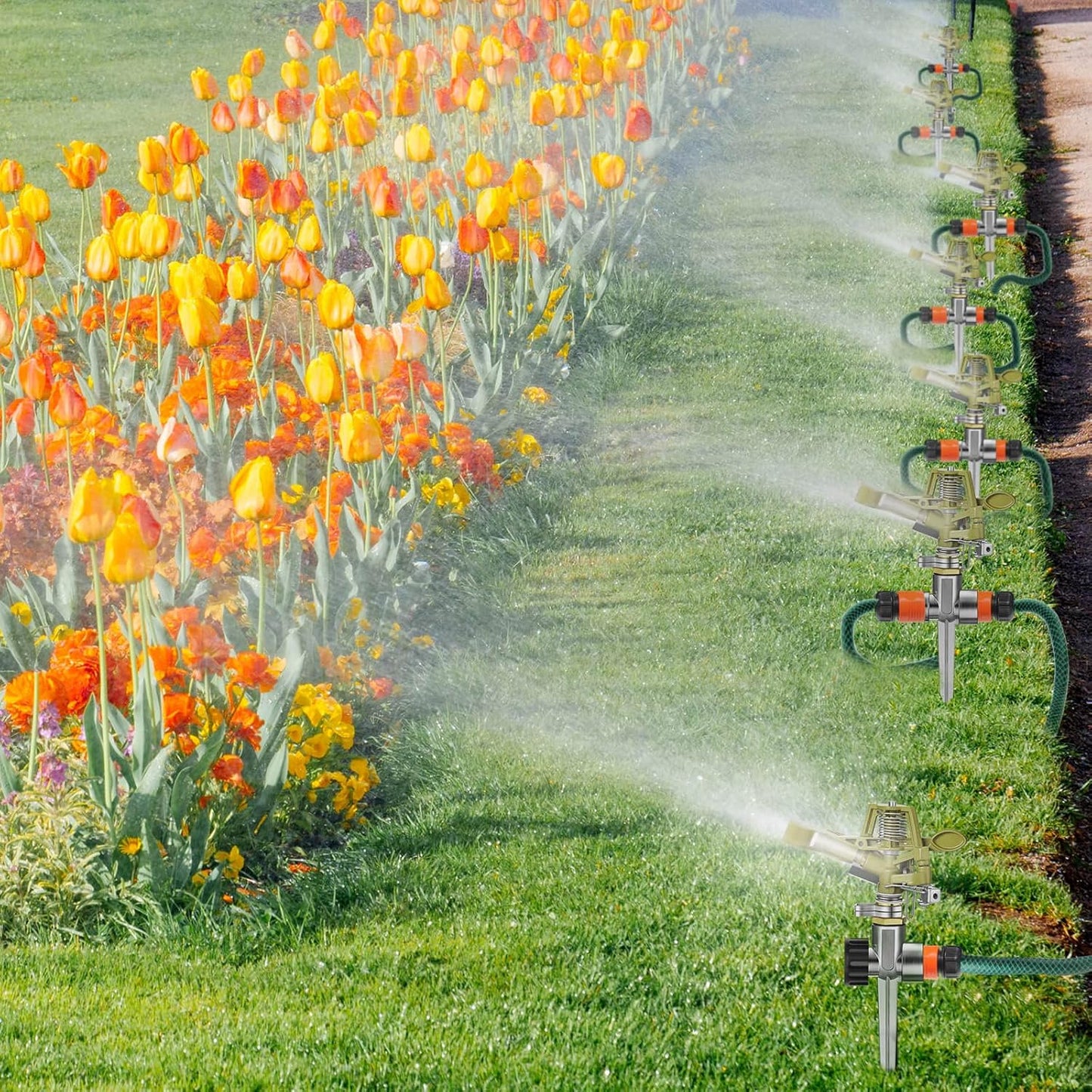 Chengu 4 Set Zinc Alloy Water Sprinklers Heads for Lawns Yard Heavy Duty Adjustable 360 Degree Watering Impact Pulsating Garden Sprinklers Multipack for Large Area Irrigation