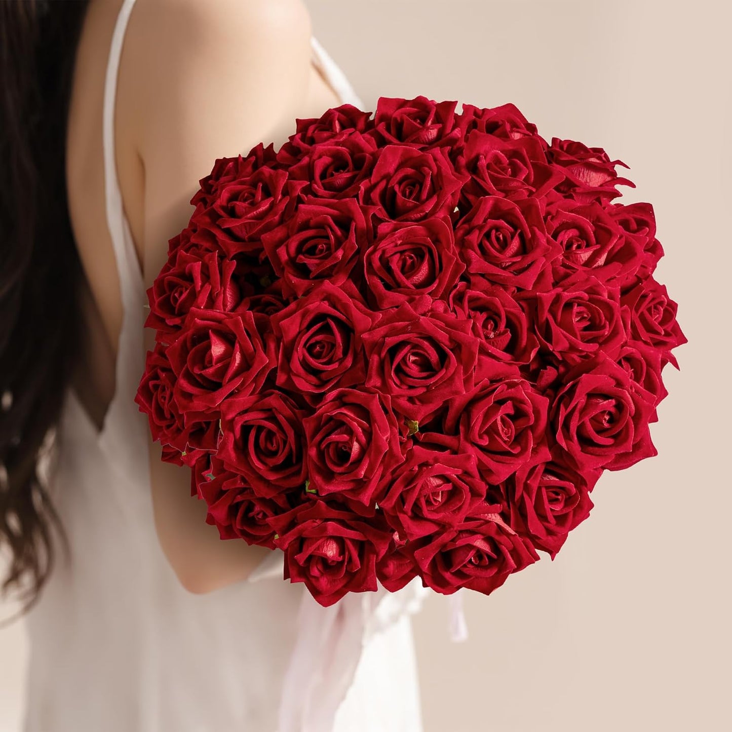 Fake Roses Faux Flowers Silk Roses Artificial Roses with Stems Realistic Artificial Flowers Suitable for Indoor Home Decoration DIY Bouquet Wedding Decor Party Decor 16.5In (Red, 36PCS)