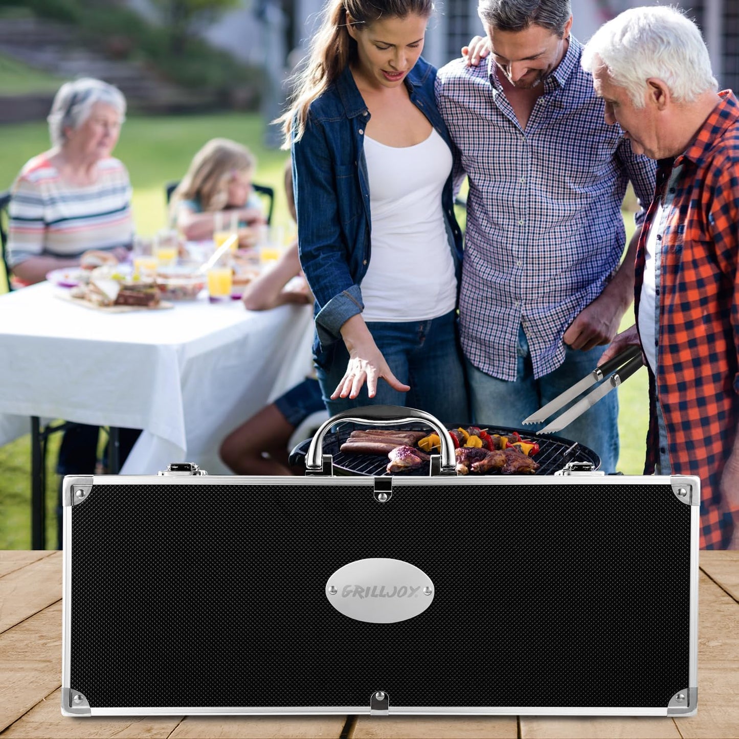 Grilljoy BBQ Accessories Grill Tools Set - 22PCS Stainless Steel Barbecue Grill Accessories for Outdoor Grill with Black Aluminum Case - Grilling Gifts for Men Dad -Grill Tools Kit