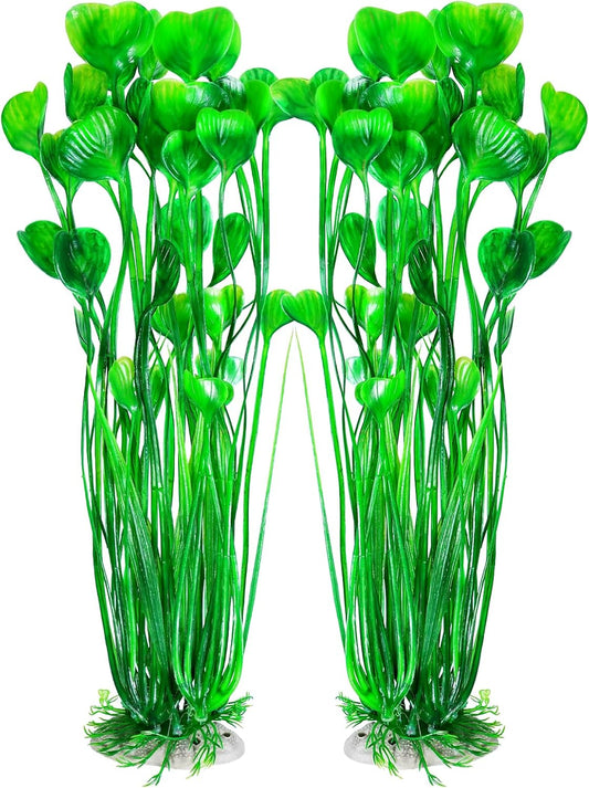AQUANEAT Artificial Fish Tank Plants, Plastic Aquarium Accessories Large, 15.5 inch Green Decorations, 2pcs