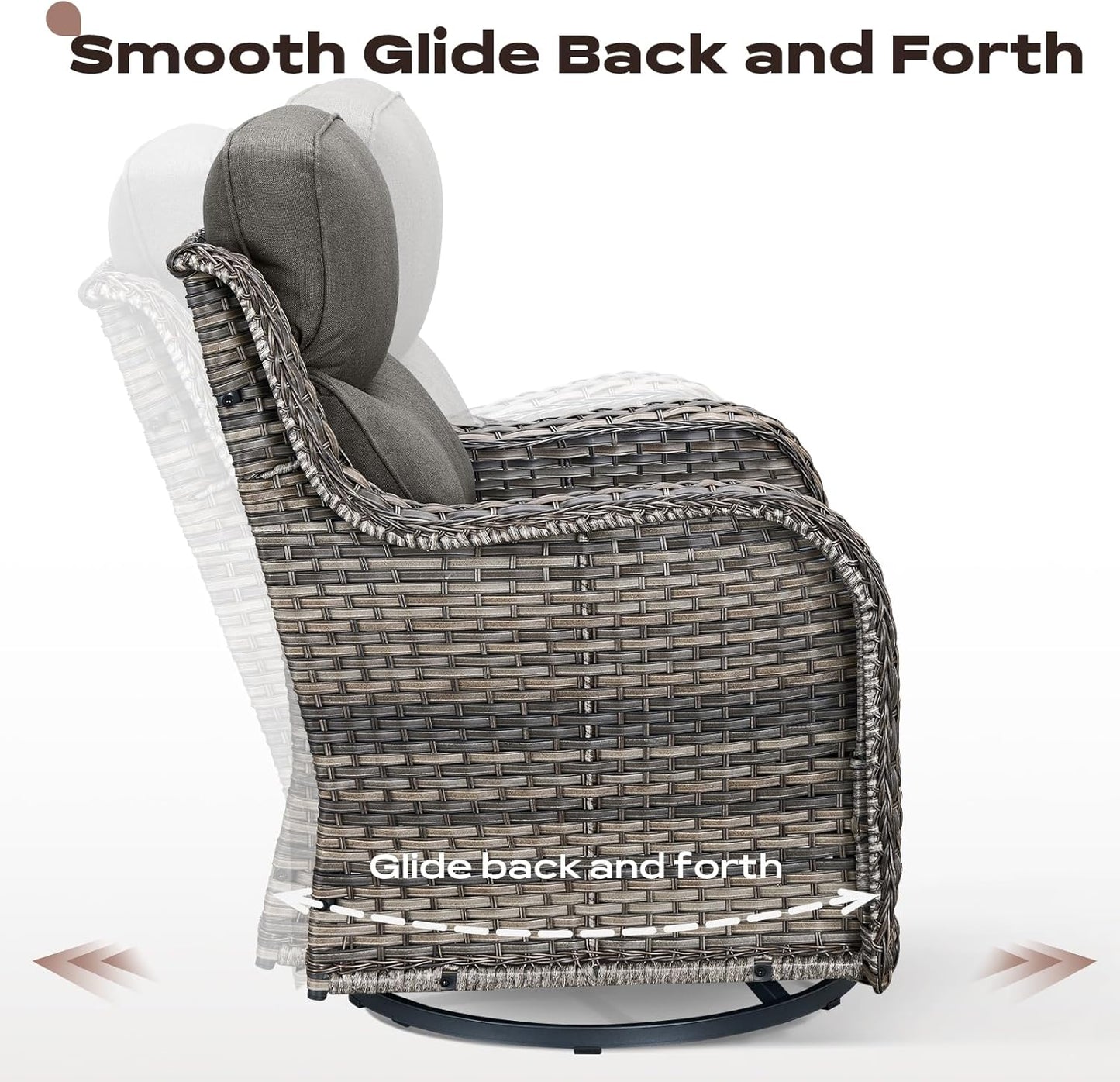 Wicker Outdoor Patio Furniture Set - 8 Piece Patio Conversation Sets with Swivel Rocker Chairs, Ottomans, Sofa and Table, 6 inch Cushions, Deep Seating, for Porch Deck Mixed Grey/Grey