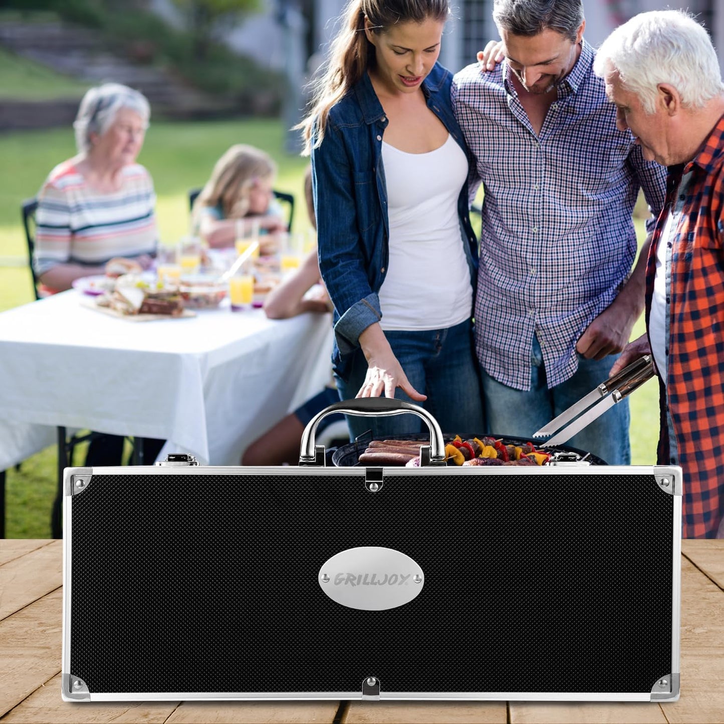 Grilljoy BBQ Accessories Grill Tools Set - 22PCS Stainless Steel Barbecue Grill Accessories for Outdoor Grill with Black Aluminum Case - Grilling Gifts for Men Dad -Grill Tools Kit