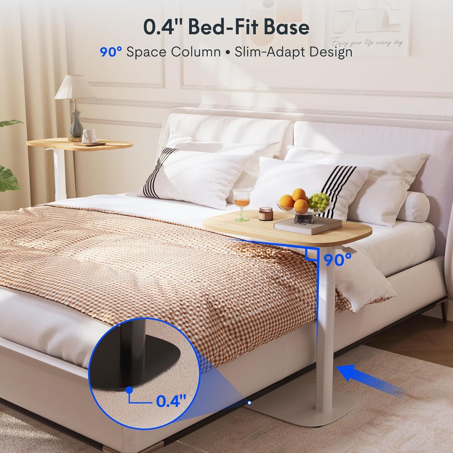 FLEXISPOT Adjustable C Table with Wheels, Mobile Snack Side End Table Sofa Couch Bedside Table Laptop Cart TV Tray Night Stand Small Space Side Table(23.6" W x 13.8" D,Maple)