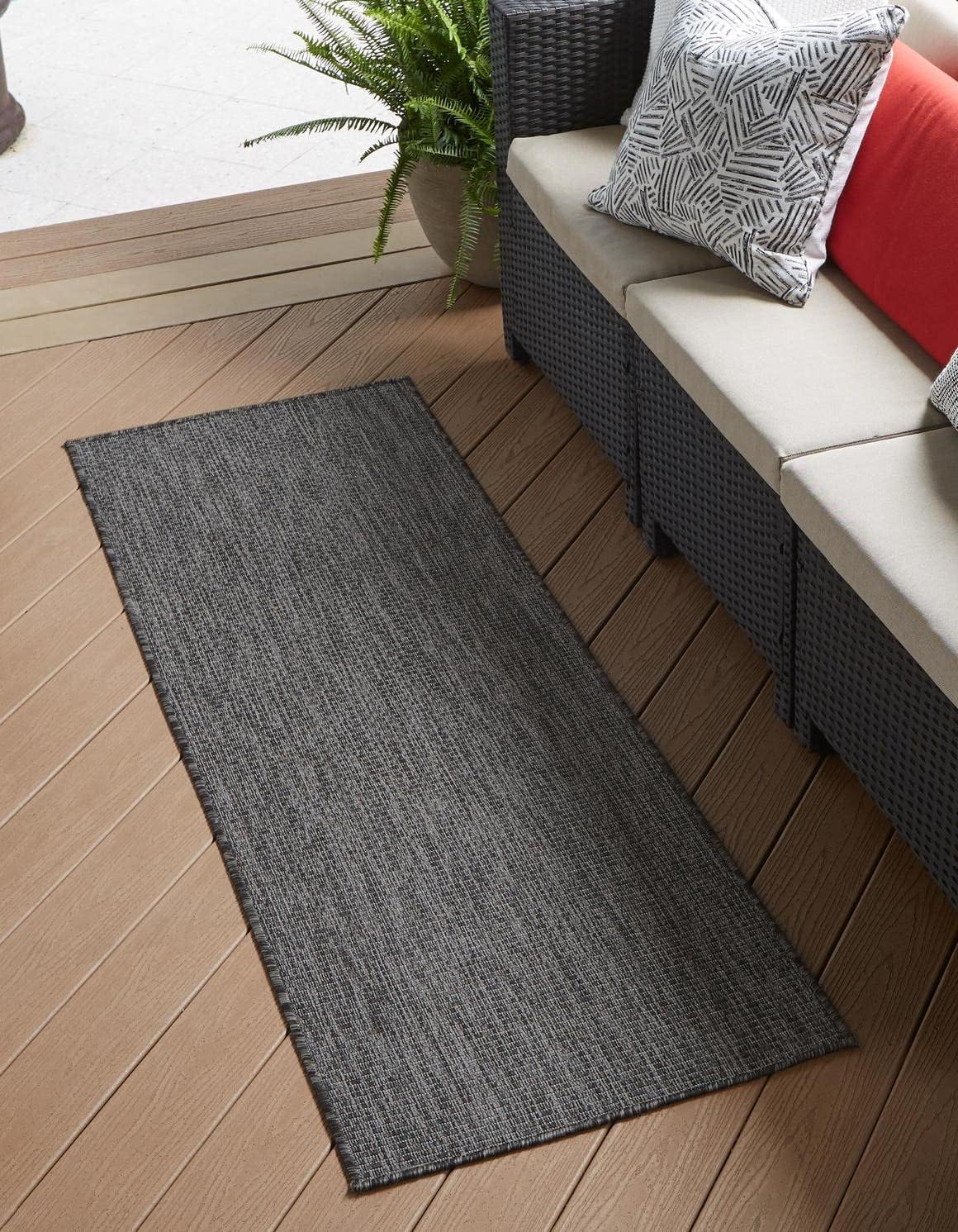 Unique Loom Collection Casual Transitional Solid Heathered Indoor/Outdoor Flatweave Area Rug (2' 7" x 10' Runner, Black/Ivory)