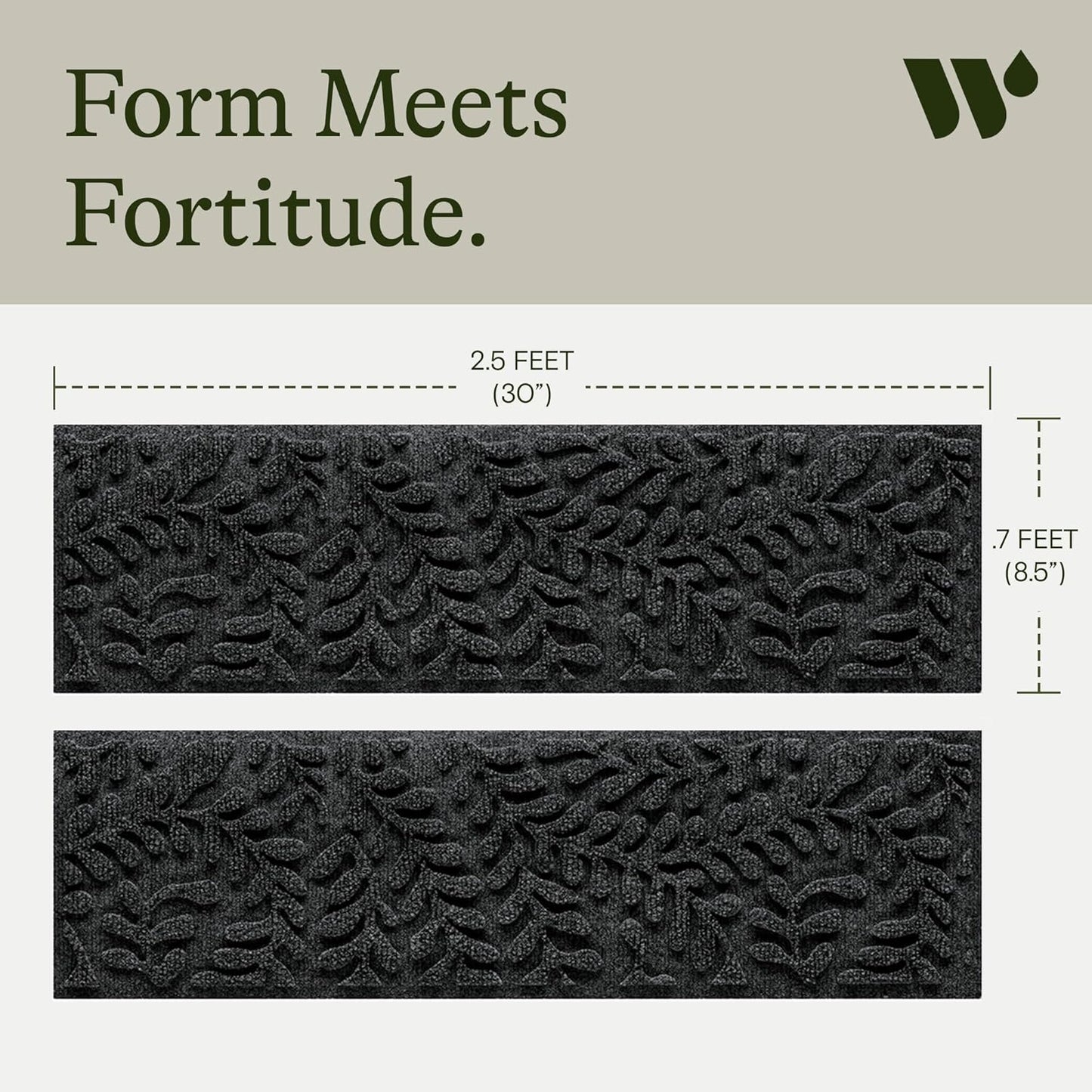 Bungalow Flooring Waterhog Stair Treads (Set of 4) – 8 1/2 x 30 Inches, Durable, Non Slip, Water-Trapping, Indoor/Outdoor Floor Covering, Boxwood Collection – Made in USA, Charcoal