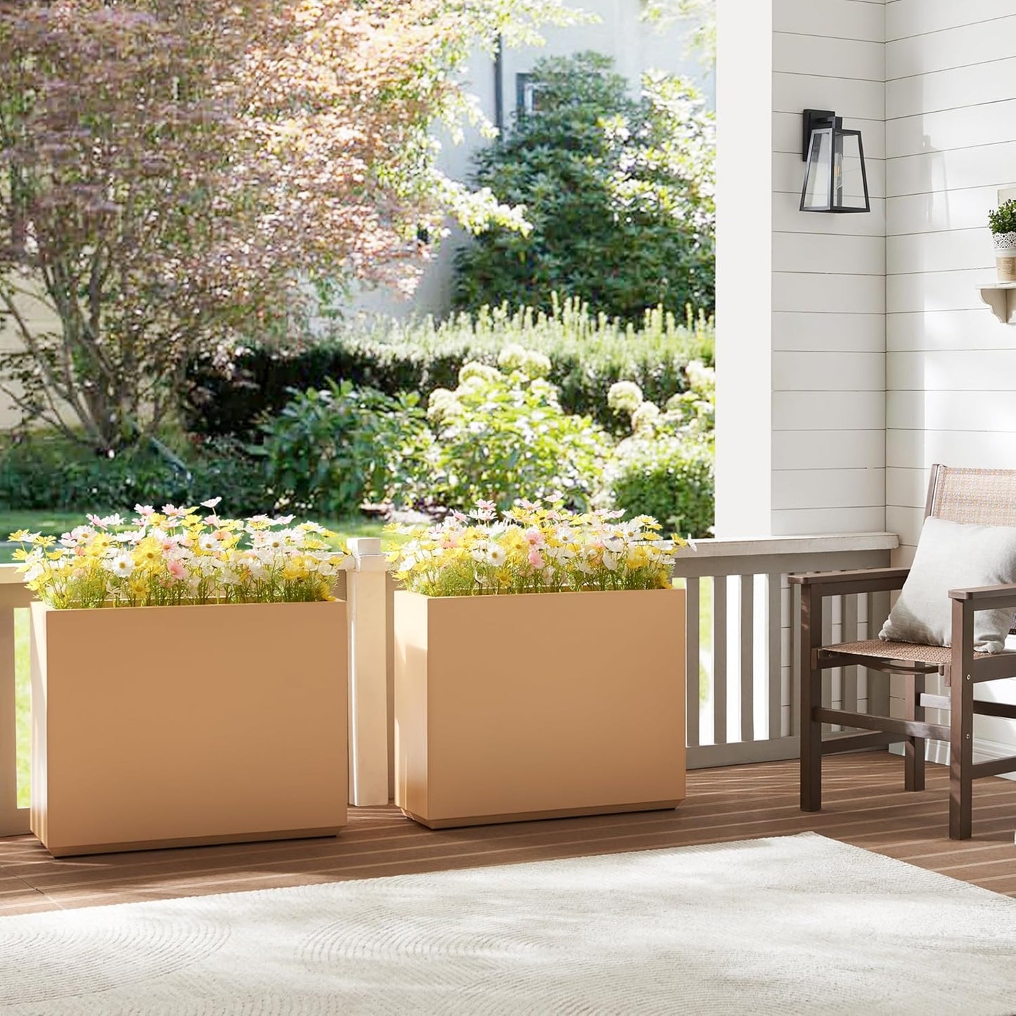 Metallic Heavy Outdoor Planter Box, Span Planter, Long and Tall Divider Planter, 30Lx10Wx24H, Coral Peach, Seamless 30.8 Pounds