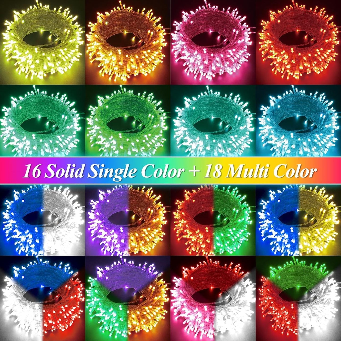 LitHome Color Changing Christmas Lights, 34 Colors 66Ft 200 LED Christmas String Lights with Remote Timer, Connectable Plug in Halloween String Light Outdoor for Xmas Tree Indoor Party Fall Decoration