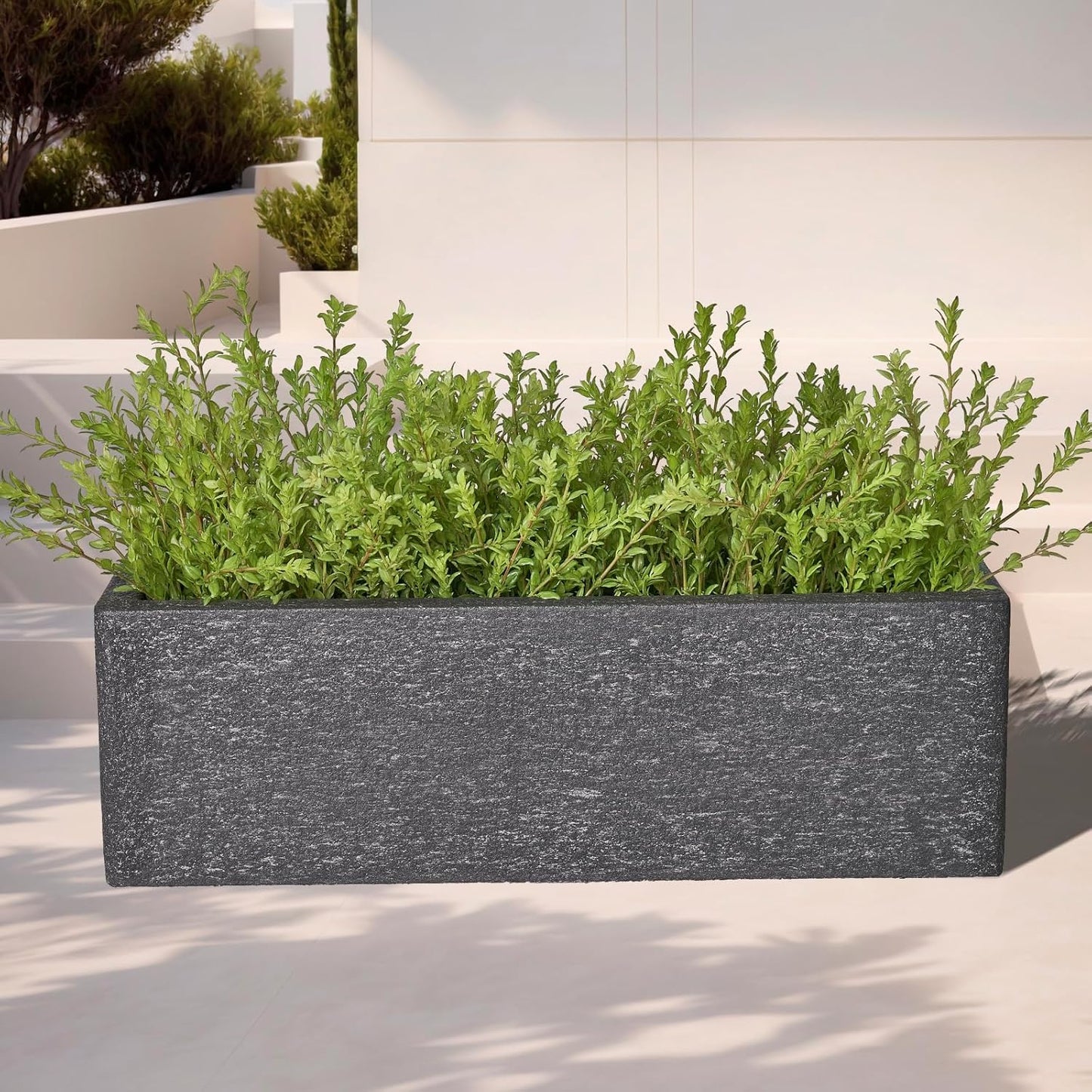24 Inch Rectangular Concrete Planter,Durable All-Weather Use with Drainage Holes,Large Rectangular Planter for Outdoor Indoor Plants