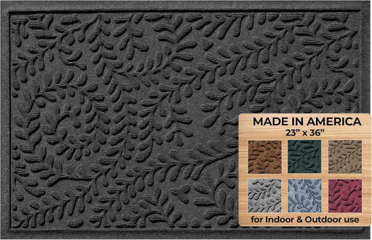 WaterHog Indoor/Outdoor Use Door Mat, 2' x 3', Made in USA, Welcome Mat for Front Door, Durable, Water-Trapping Floor Rug, Decorative, Skid-Resistant Entryway Rug, Boxwood Collection, Charcoal