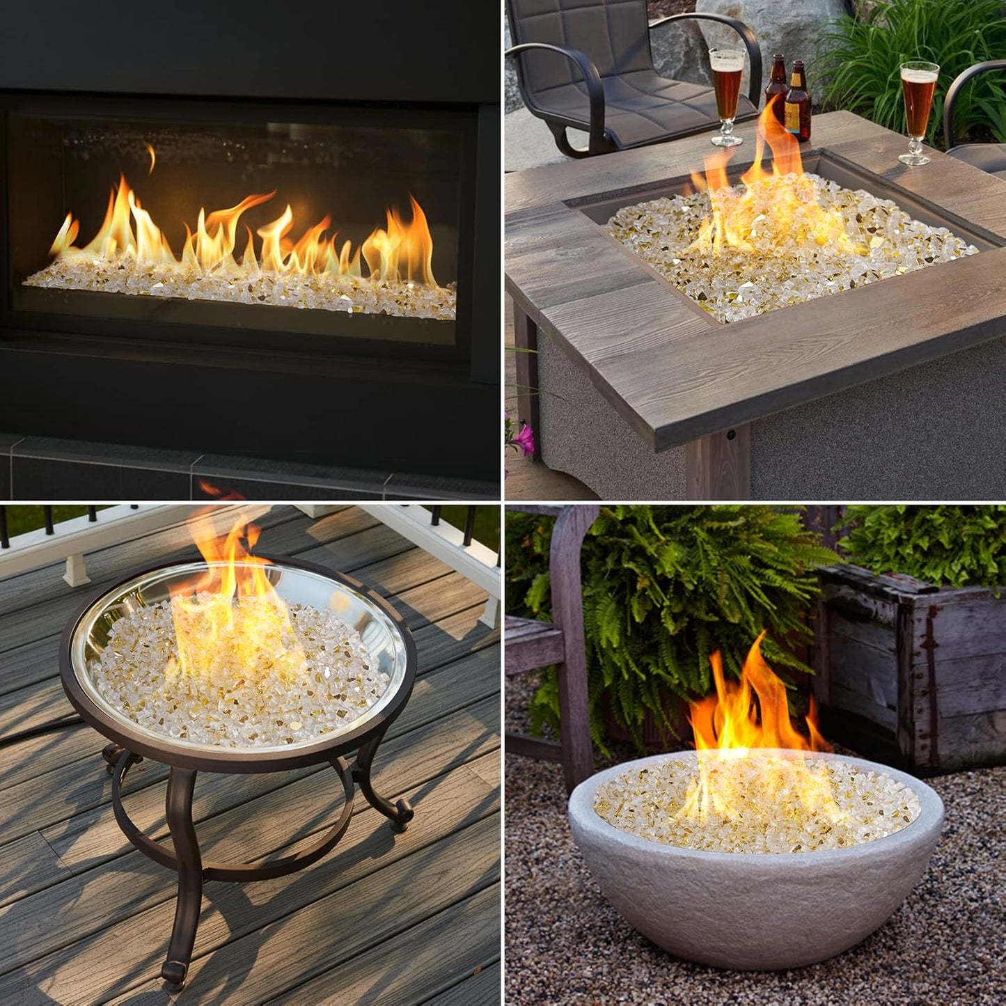 Mr. Fireglass 10 Pounds Fire Glass - 1/4 Inch High Luster Reflective Tempered Glass Rocks for Fireplace Fire Pit Table and Landscaping, Gold