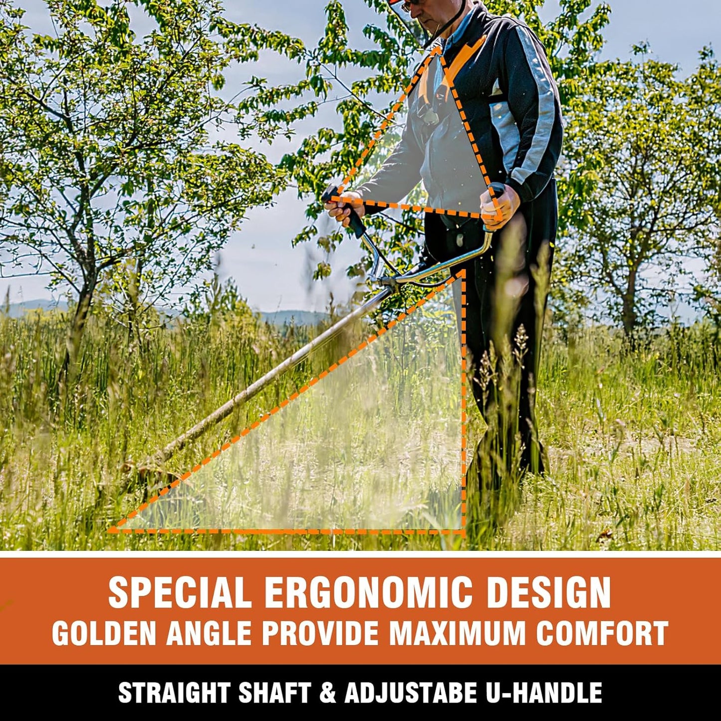 COOCHEER 58cc Gas Weed Eater, 4 in 1 String Trimmer 2-Cycle Gas Powered Weed Wacker Brush Cutter with 18.5’’ Cutting Path, Straight Shaft Weed Trimmer Grass Cutter for Yard, Garden Care, Orange