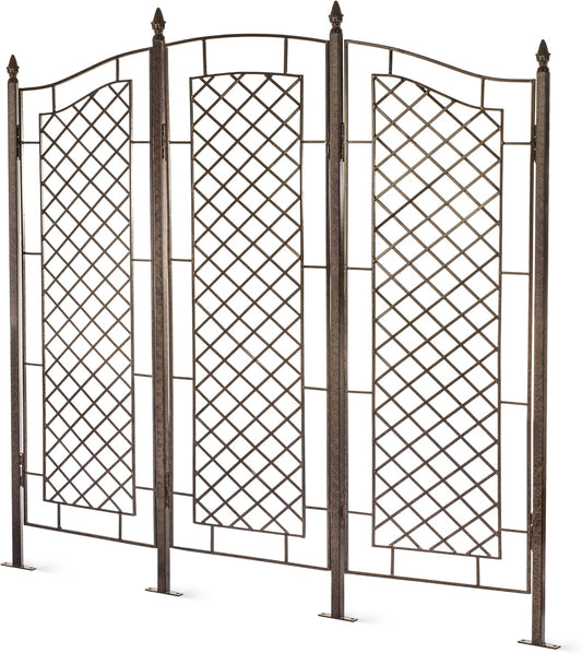 H Potter Large Garden Trellis for Climbing Plants Wrought Iron Metal 3 Panel Ivy Garden Privacy Screen Patio Deck GAR573L