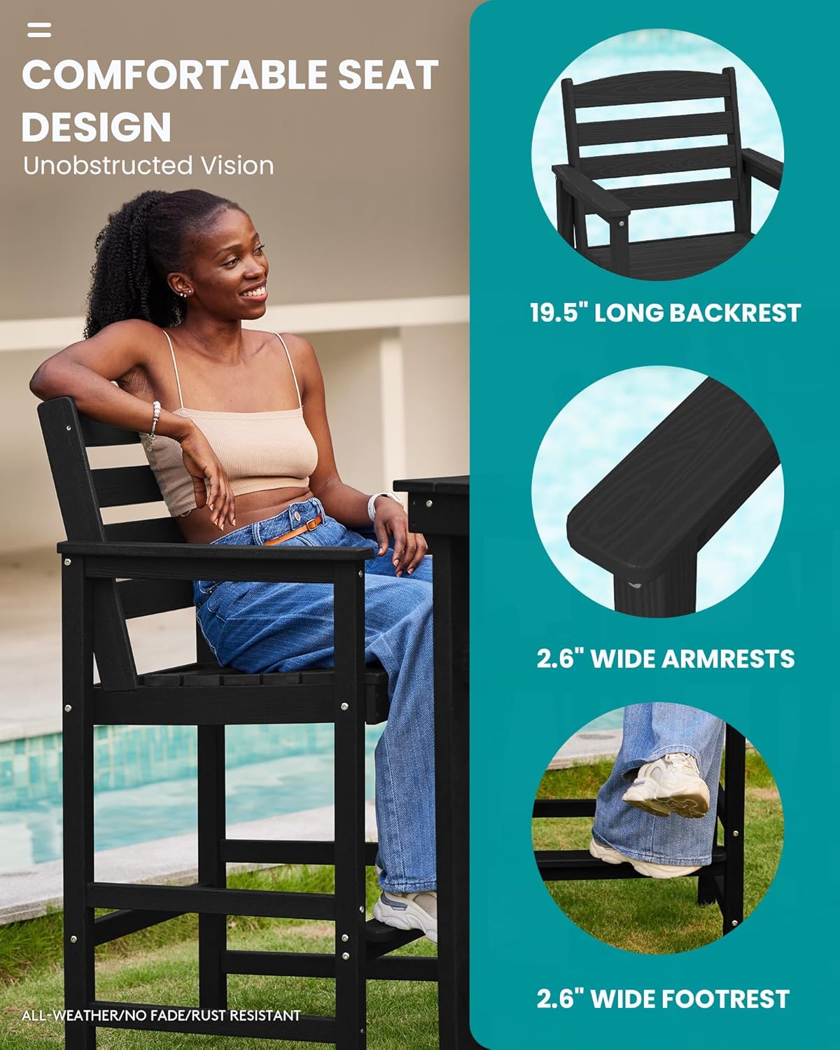 SERWALL Outdoor Bar Table and Chairs Set, Adirondack Bar Chairs Set of 2 and Bar Height Table, All Weather HDPE Outdoor Patio Bar Set, Outdoor Furniture for Outside, Poolside, Backyard, Garden, Black