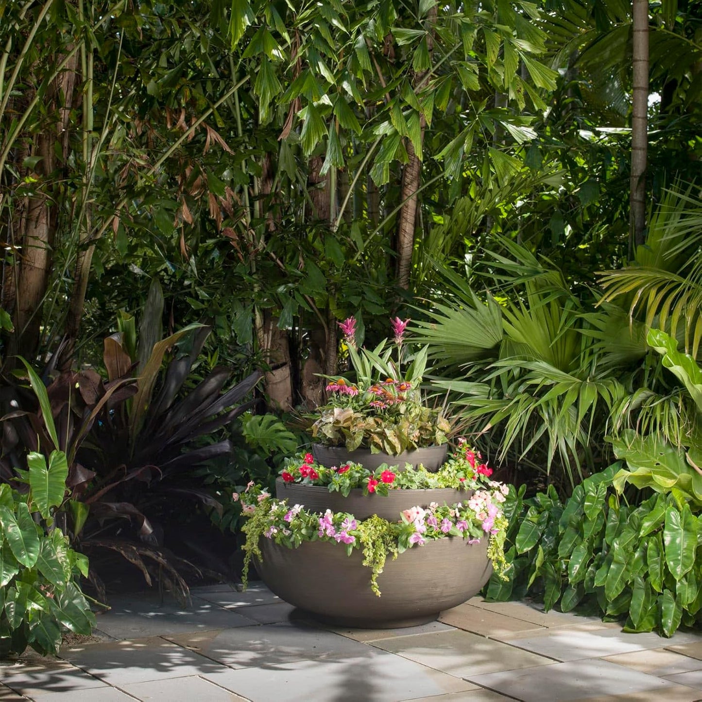 Crescent Garden Large Outdoor Planter Bowl – Double-Walled Resin Pot with Drain Hole for Water Gardens, Fountains, Decorative Landscaping - 30" W x 12" H (Old Bronze Color)