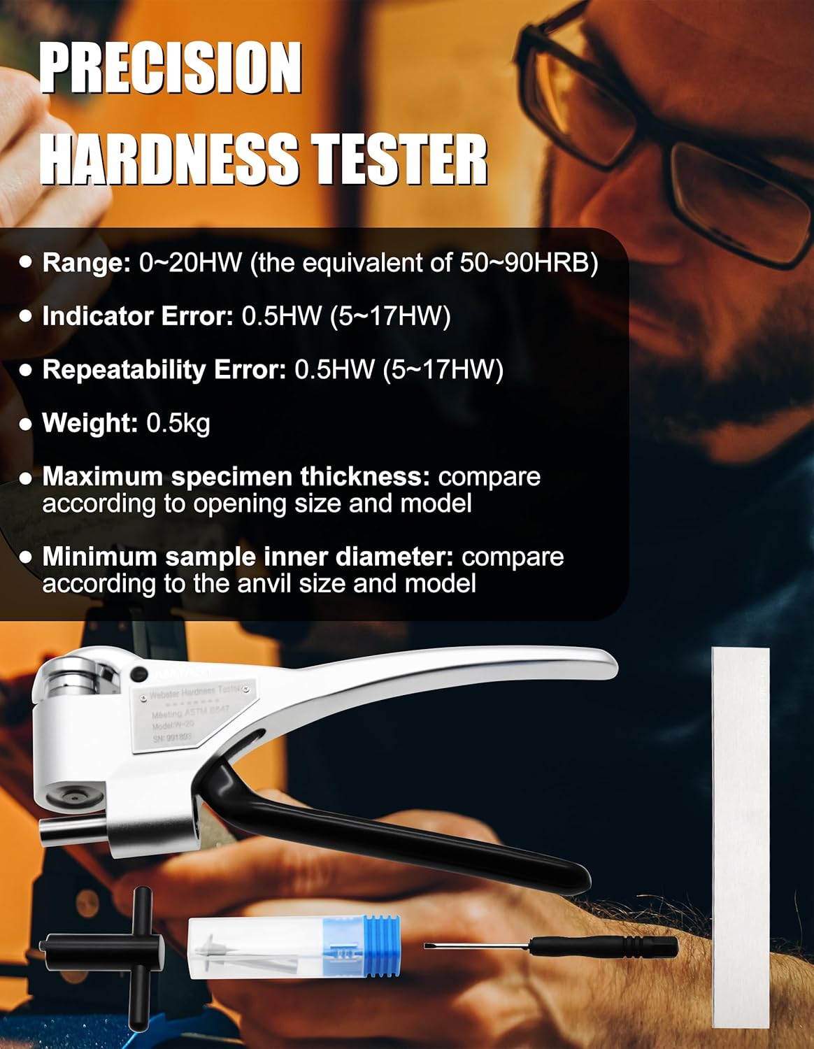 Webster Hardness Tester for Stainless Steel Test The Hardness of Aluminum, Brass, Copper, Stainless Steel on Site Measuring Scope 0-20HW