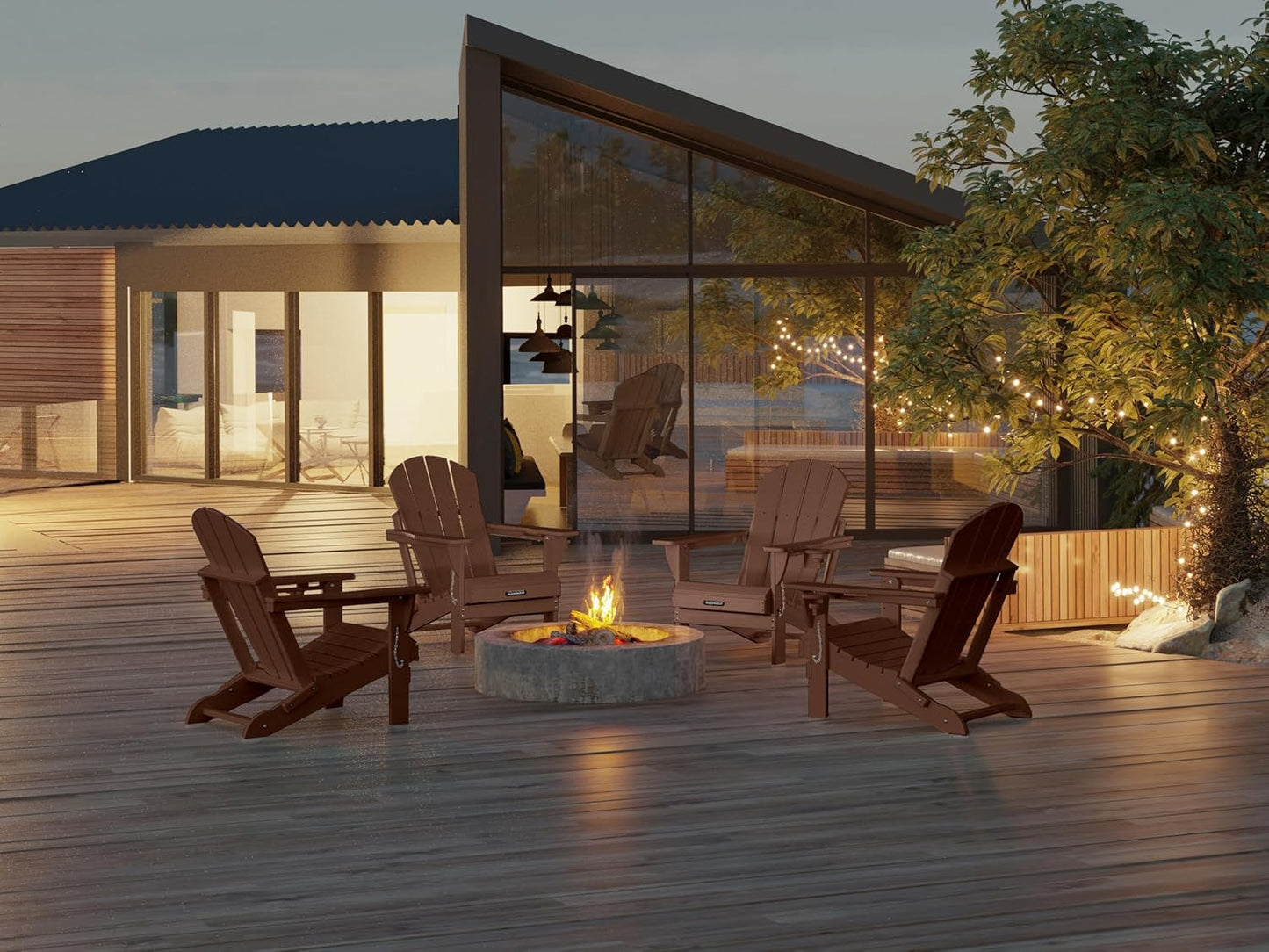 MUCHENGHY Folding Adirondack Chairs, Patio Chairs, Lawn Chairs, Outdoor Chair, Adirondack Chair Plastic, Fire Pit, Weather Resistant with Cup Holder for Deck, Backyard, Garden(Brown)