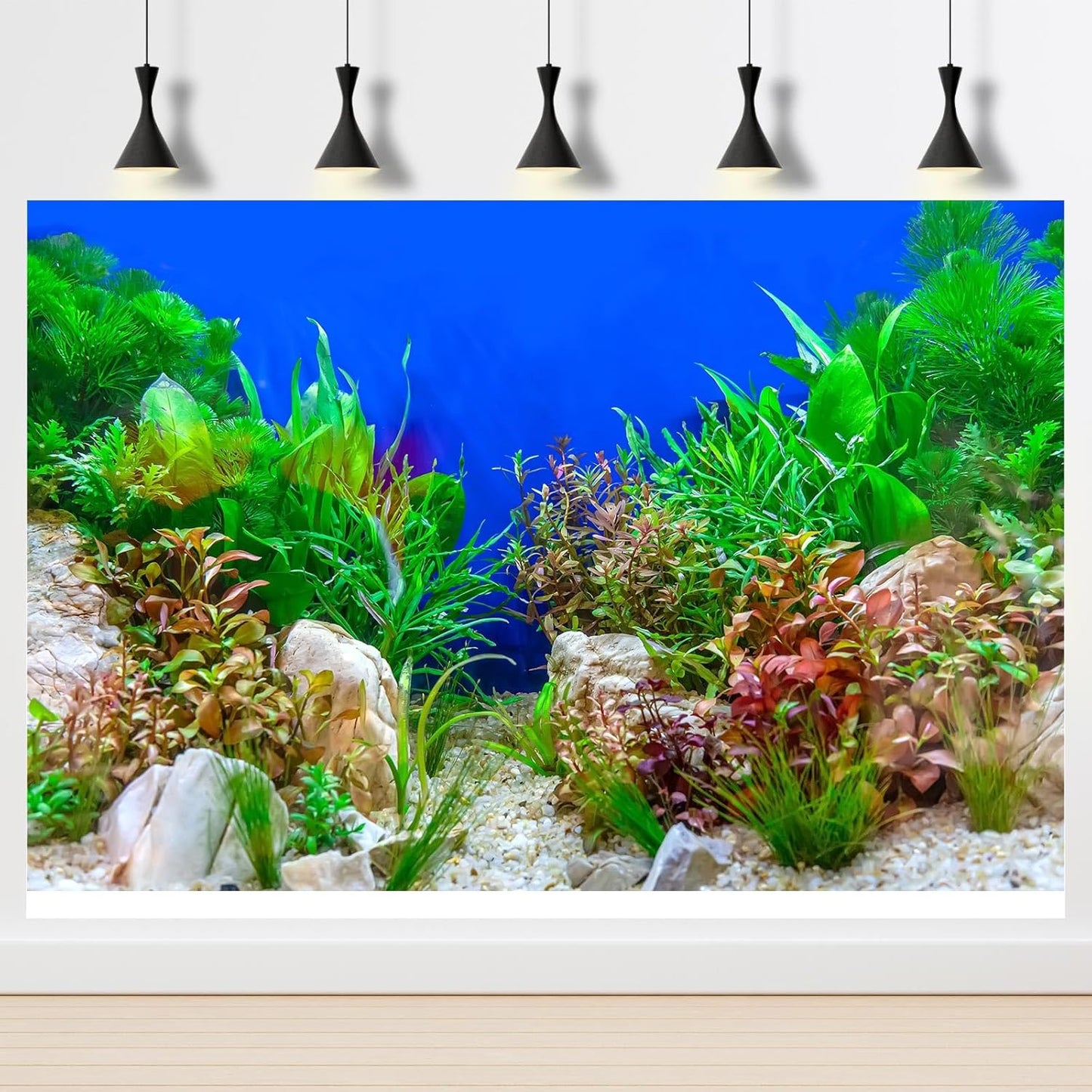 Green Aquatic Plant Aquarium Background Stone River Bed and Lake Terrarium Background Decor Underwater Grass Leaves with Pebble Aquarium Backdrop Perfect Fish Tank Decors Vinyl 48x18in