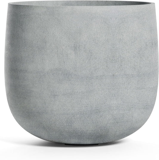 Mondo Large Planter – Concrete Stone Finish – Fiberglass Indoor/Outdoor and Weather-Resistant Round Planter (26" D x 24.6" H Exterior, 24.6" D x 24" H Interior)
