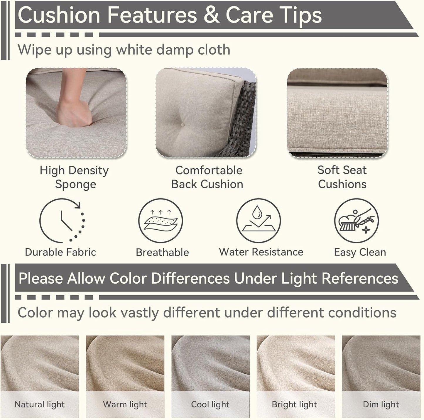 6 Pieces Outdoor Furniture Set - Patio Wicker Swivel Rocker Chair Set of 4 and 2 Side Table, Beige, Mixed Brown Rattan, Suitable for Porch, Yard