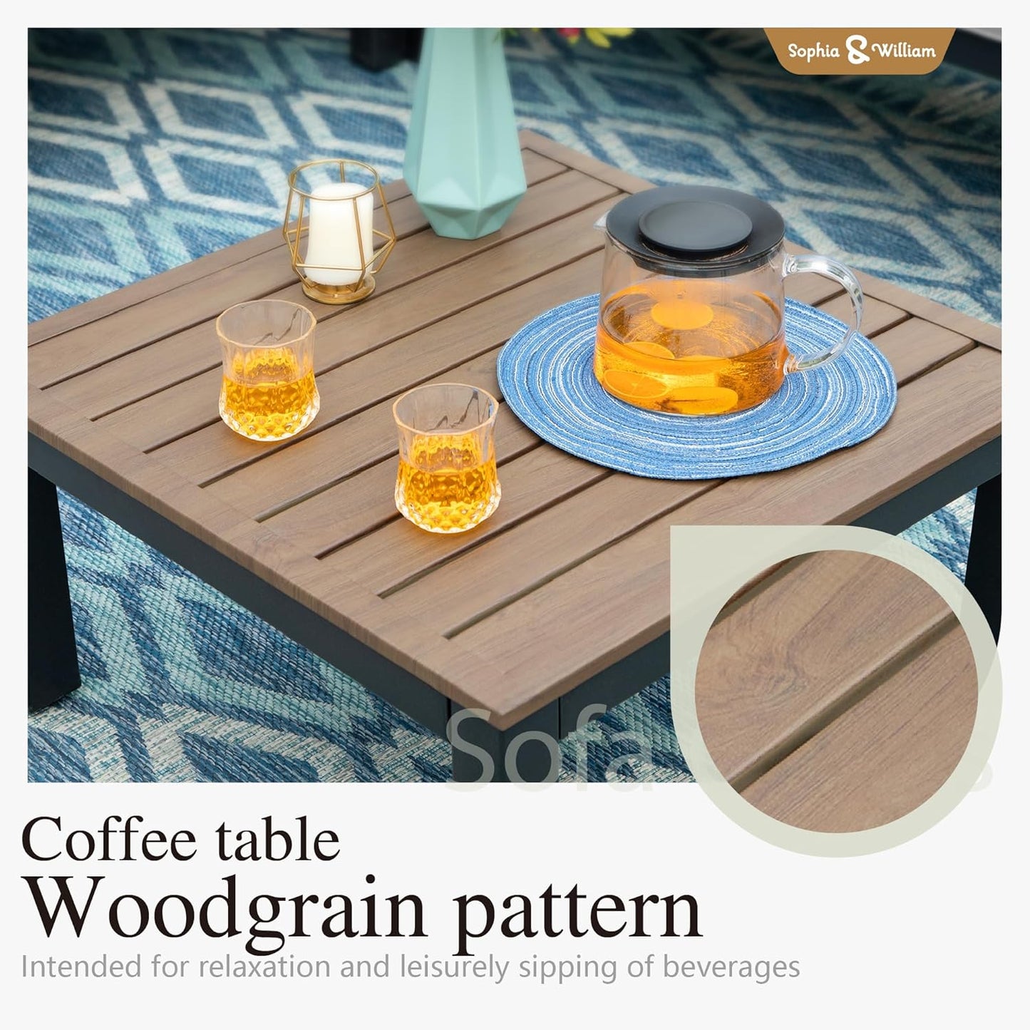 Sophia & William Outdoor Patio Furniture Set, Metal Sectional Sofa Set Patio Conversation Set with Cushions-1 x Loveseat Sofa