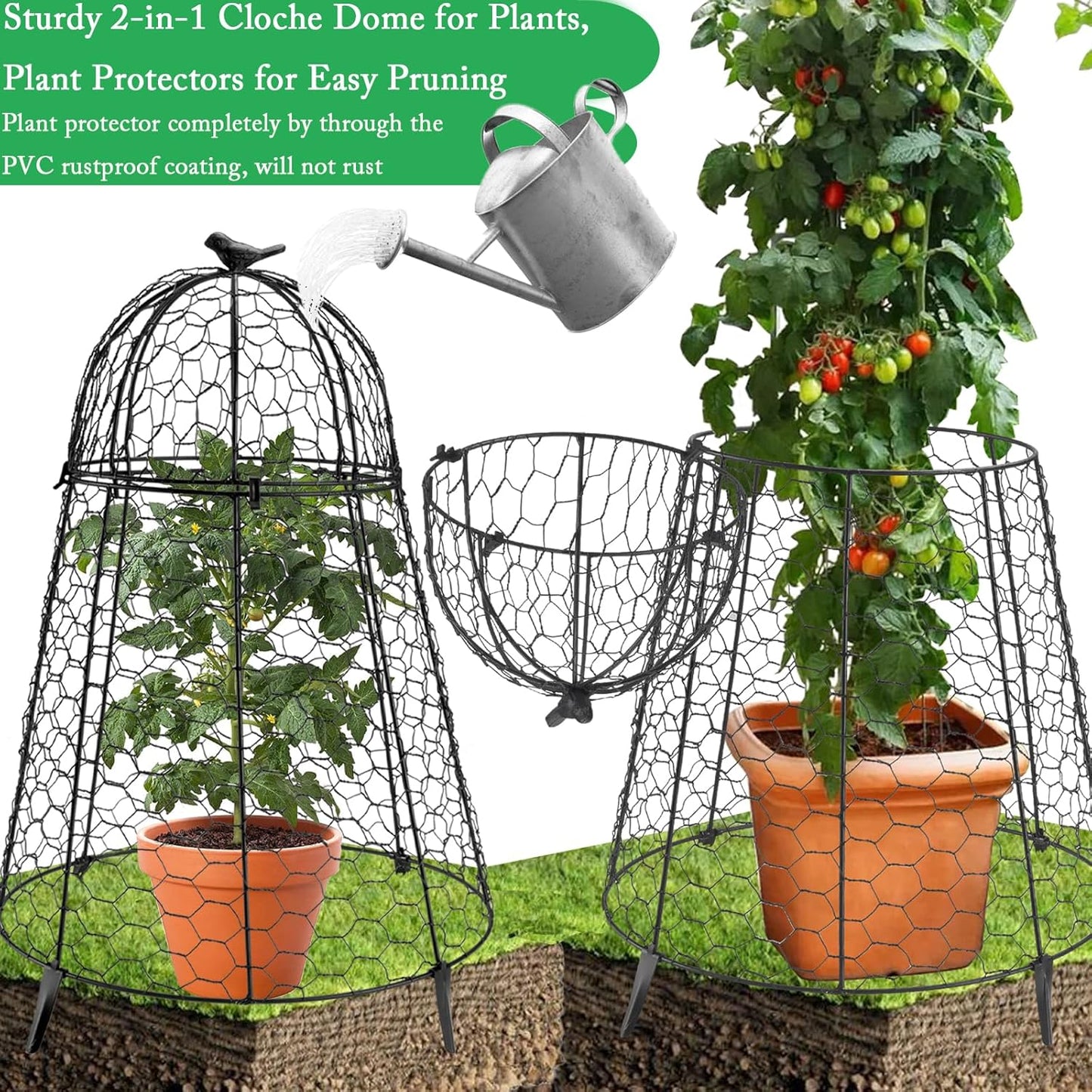 Plant Protector Chicken Wire Cloche 2 PCS, Plant Protectors from Animals, 18.7×12 Inch Large Garden Cloches for Plants, Sturdy 2-in-1 Cloche Dome for Plants, Plant Protectors for Easy Pruning