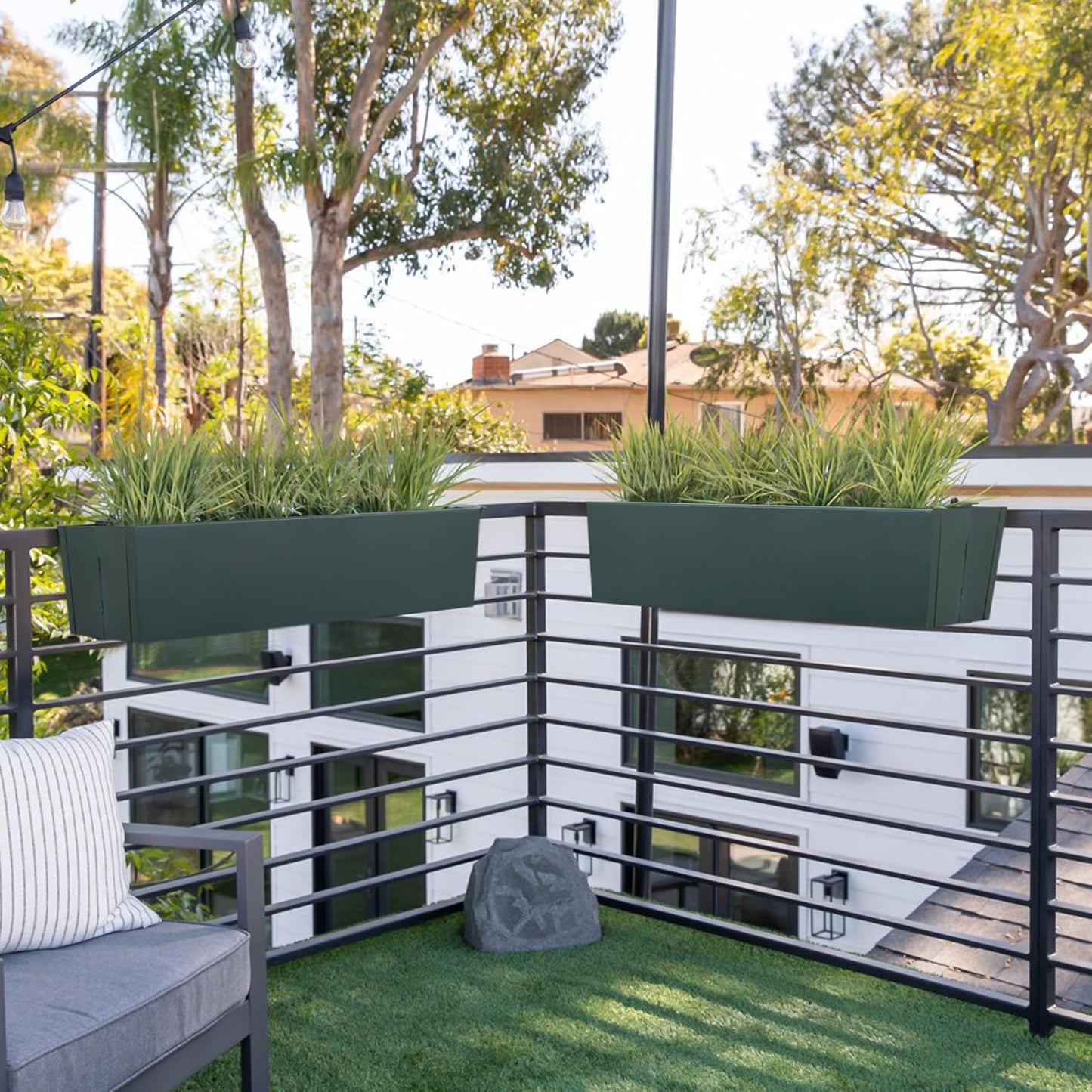 2 Pack Metal Railing Planter Box, 30 Inch Balcony Planters with Adjustable Brackets, Large Hanging Planters for Outdoor Fence Deck