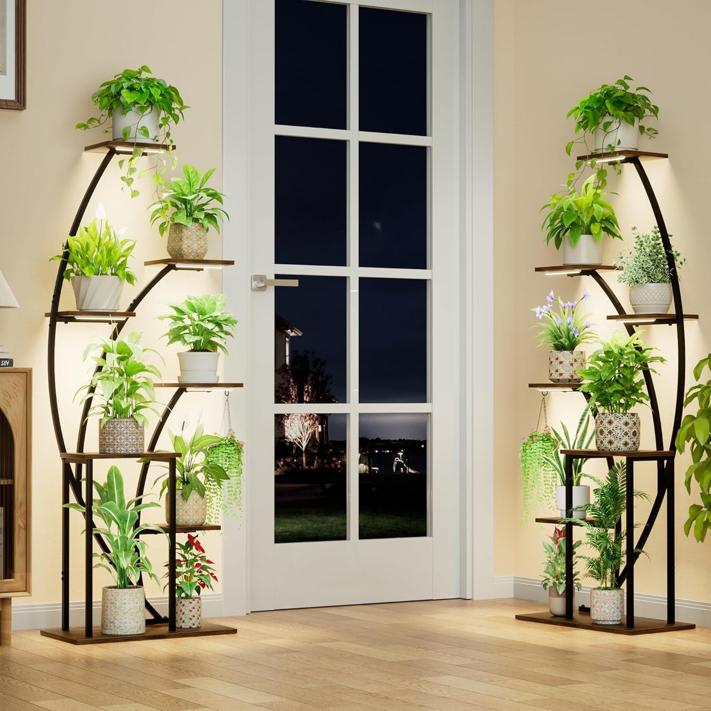 LATIBELL Plant Stand Indoor with Grow Lights, 63'' Tall Indoor Plant Shelf, 2 Pack Corner Plant Stands, 7 Tiered Lighted Flower Stands, Plant Rack Black Display Decorative for Living Room Patio