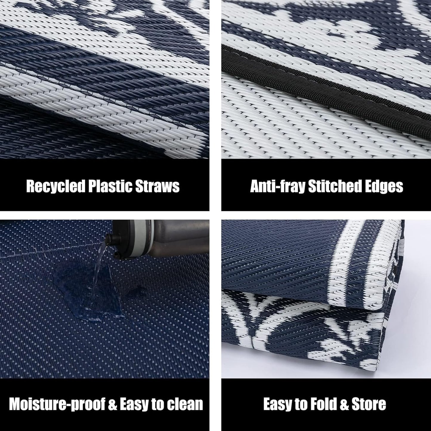 RV Outdoor Rug Waterproof Mat 9'x12' Camping Carpet Blue Outside Area Rugs Reversible Rugs for Deck Entryance Porch Picnic Balcony Beach