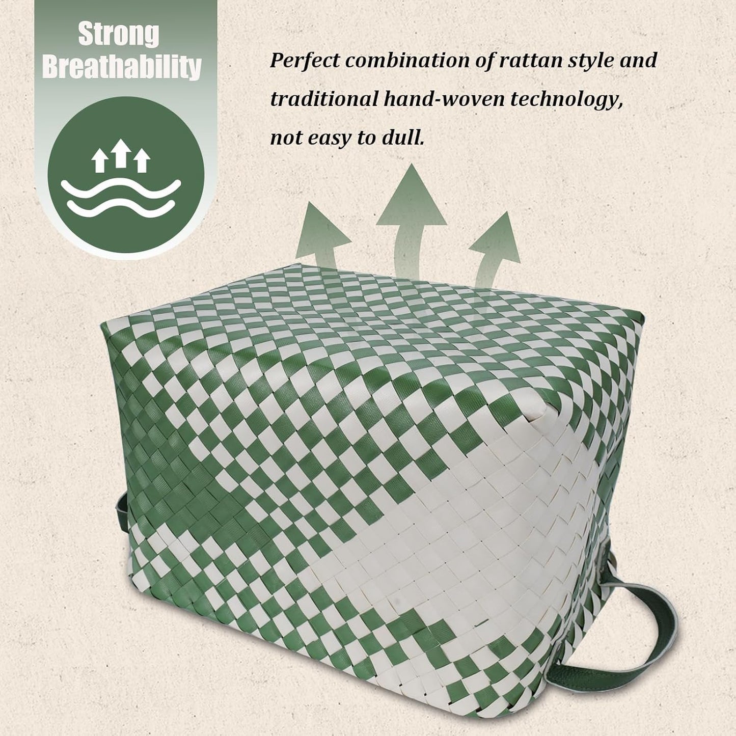 BROWNLILY Handwoven Clothes Basket Laundry Hampers Large Wicker Storage Baskets for Shelves Blankets Closet Storage Bins Car Bedroom Bathroom Organizers and Storage Bath (Pack of 4, Green&White)