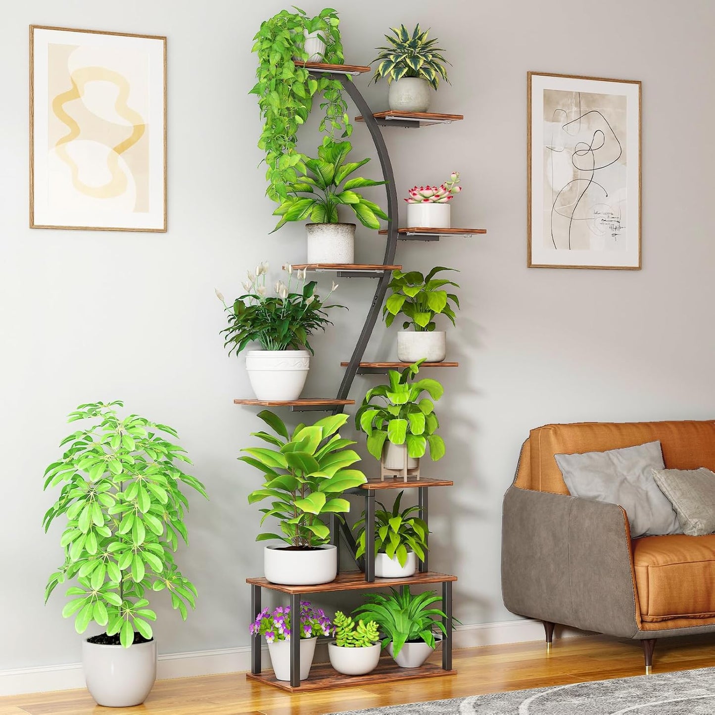 Plant Stand Indoor with Grow Light, 9 Tiered 62" Tall Metal Indoor Plant Shelf Multiple, Large Plant Shelf with Grow Light, Lighted Plant Stand for Indoor Plants for Living Room, Bedroom,Dining Room