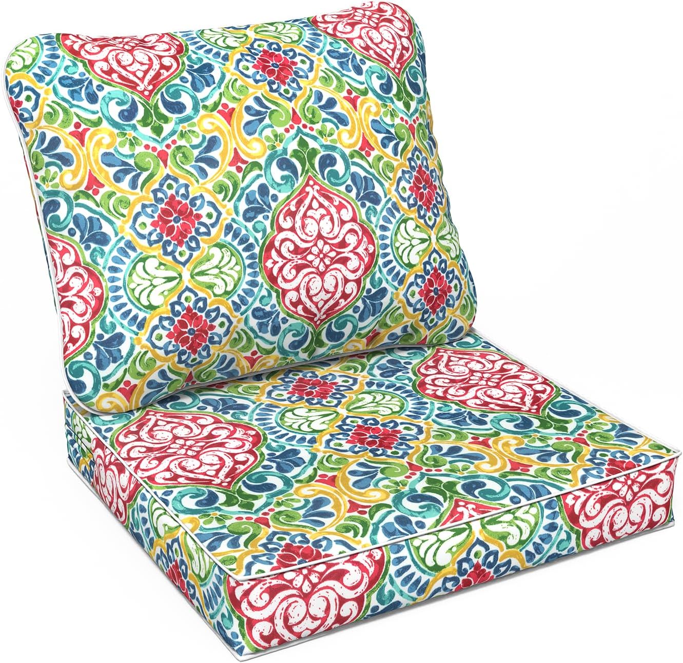 LVTXIII Outdoor Deep Seat Cushion Patio Seat and Back Cushion Set Seasonal Chair Cushion for Dining Arm Chairs, Wicker Chairs and Garden Furniture Decoration, 24"x24"x4", Damask Red