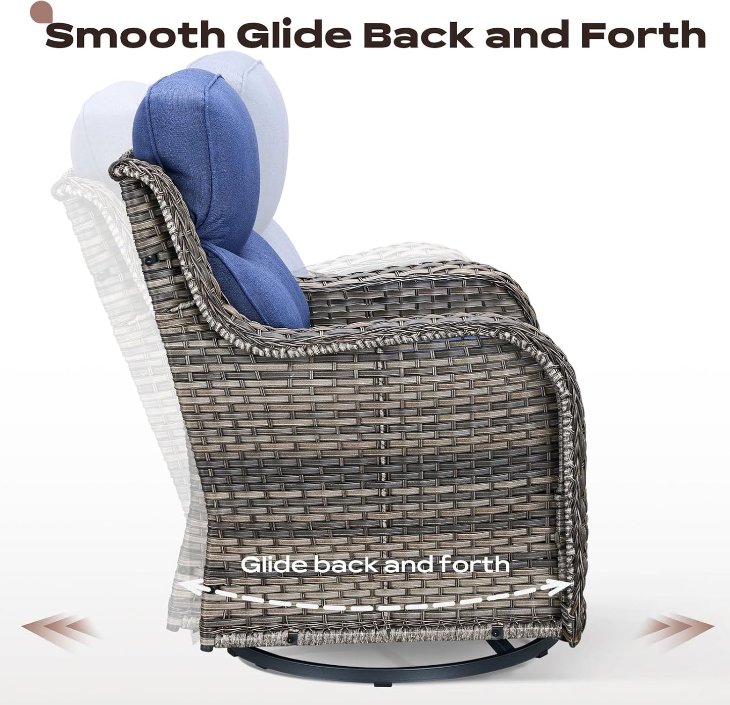 Wicker Outdoor Patio Furniture Set - 6 Piece Patio Conversation Sets with Swivel Rocker Chairs, Ottomans, Sofa and Table, 6 inch Cushions, Deep Seating, for Porch Deck Mixed Grey/Blue