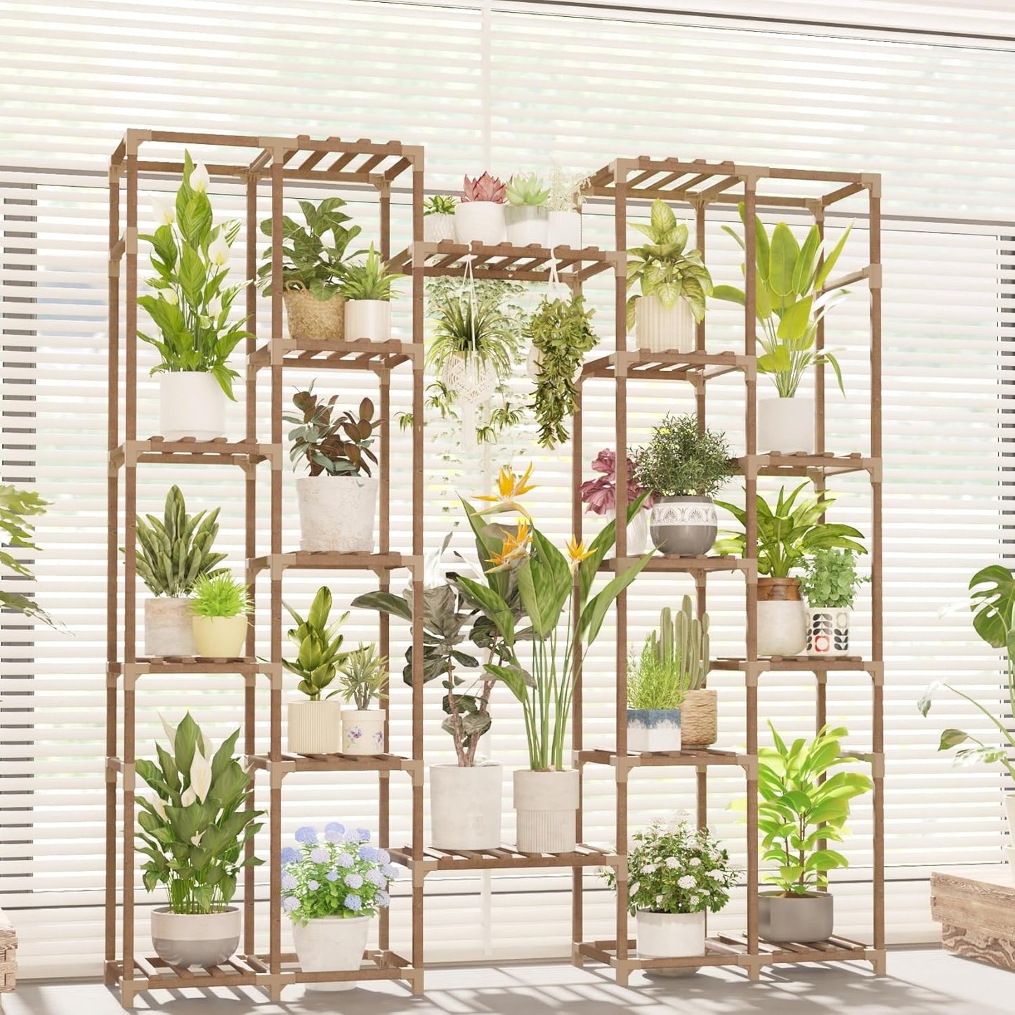 Plant Stand Indoor Tall Hanging Plant Shelf 16 Tiers Large Outdoor Plant Rack for Multiple Plants Wood Plant Holder for Living Room Garden Balcony