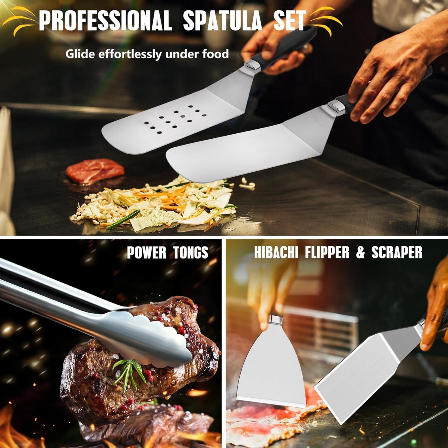 33PCS Griddle Accessories Kit for Blackstone, Flat Top Grill Accessories Tools with Cooling Rack, Melting Dome and Burger Press, Professional Hibachi Spatula Gift Set for Outdoor Teppanyaki BBQ