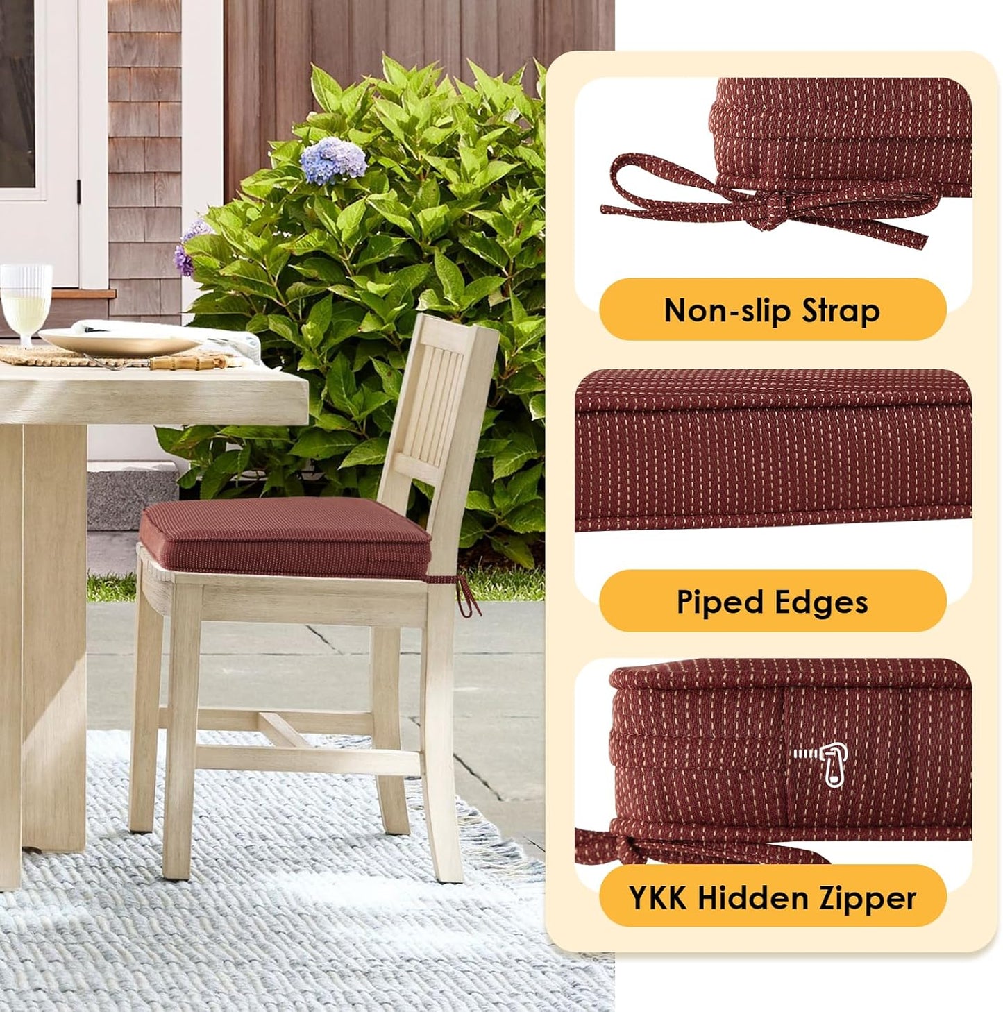 Outdoor Square Corner Seat Cushion, 18.5"x16"x3", Set of 4, Non Slip Seat Cushion Pads with Removable Cover for Patio Furniture, Garden Yard Lawn, Tan Dotted Red Base
