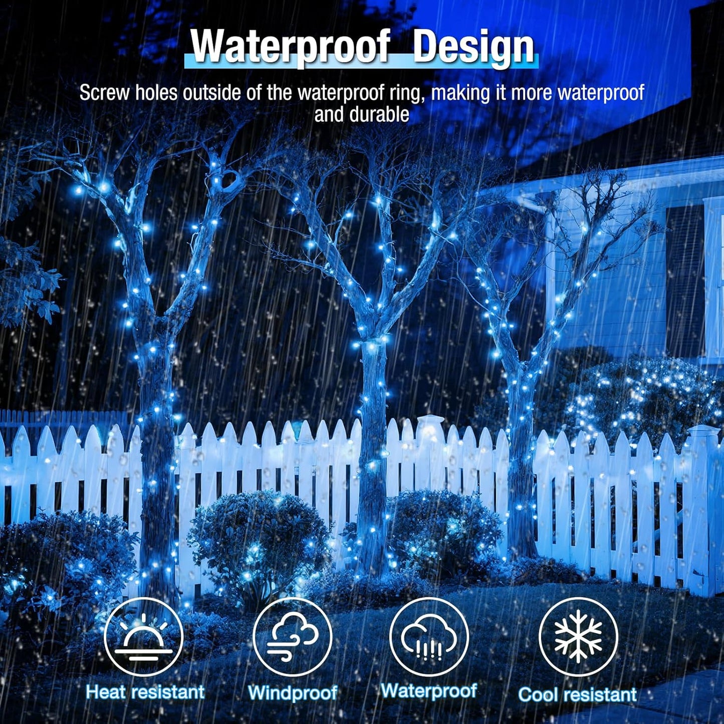 4 Pack Solar String Lights Outdoor - 320LED 132FT Solar Fairy Lights Waterproof 8 Modes, Copper Wire Solar Powered Twinkle Lights for Outside Tree Garden Christmas Wedding Party Decor, Blue White
