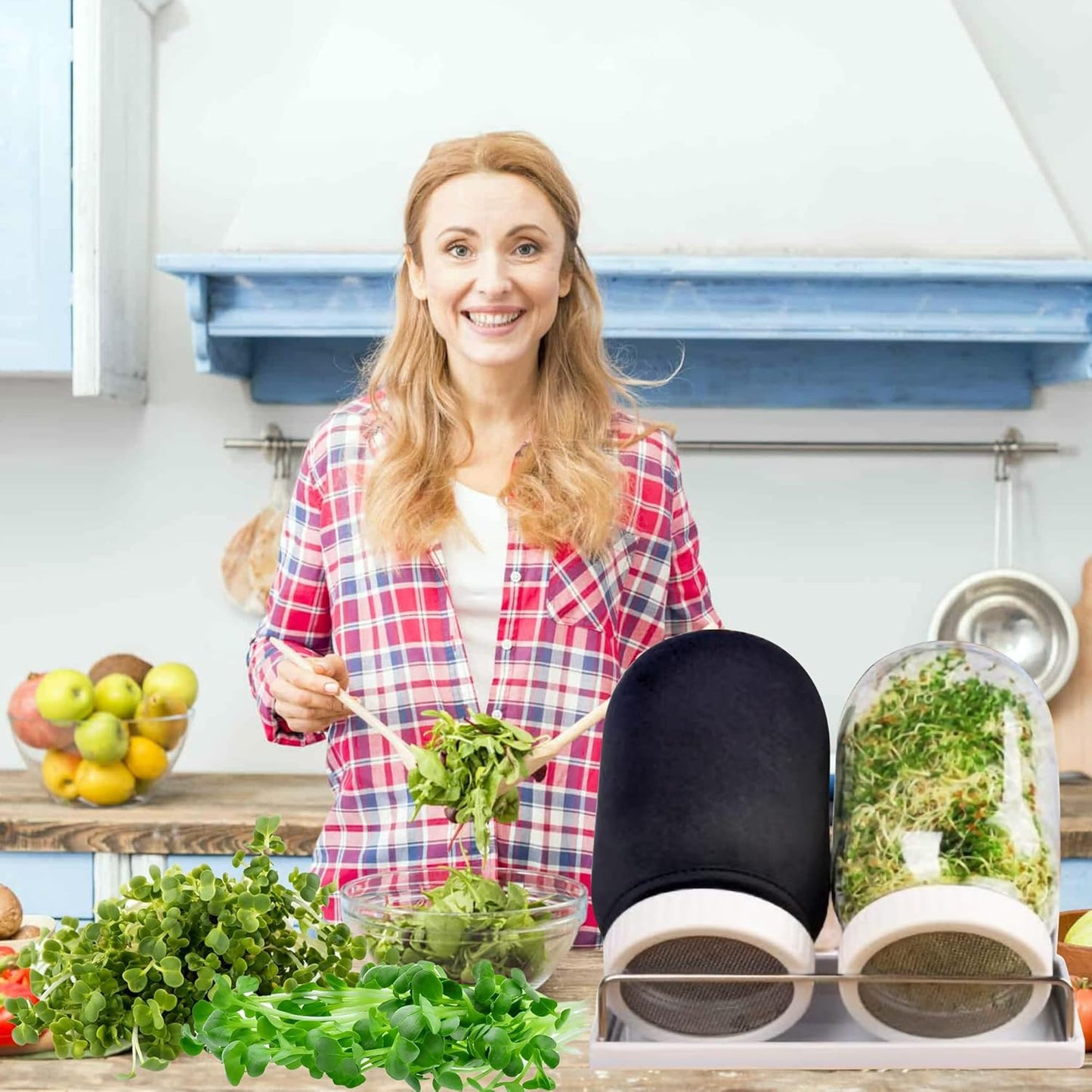 Organic Seed Sprouting Jar Kit – 2 × 32 oz Wide-Mouth Mason Jars with Stainless-Steel Sprouter Lids & Stand, Blackout Sleeves, Drain Tray – Grow Broccoli, Alfalfa & Bean Microgreens