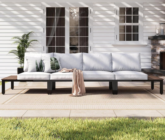 Sophia & William 3 Pieces Outdoor Patio Furniture Set, Metal Sectional Sofa Set Patio Conversation Set with Cushions-2 x Single Sofa with Side Table, 1 x Loveseat