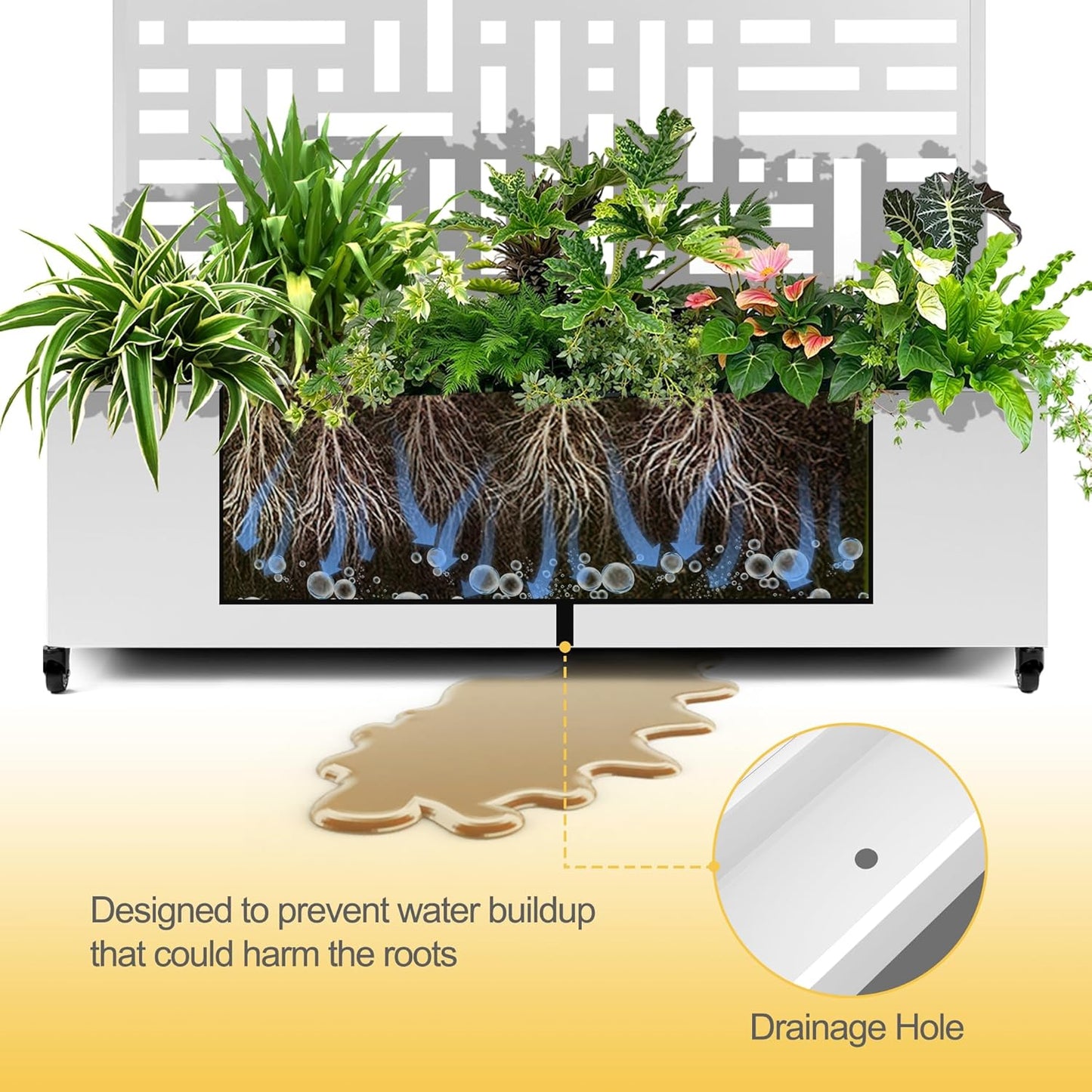 Raised Garden Bed with Trellis and Wheels,73"x47"x16" Metal Raised Garden Bed,White Modern Metal Planter with Climbing Trellis for Vines & Vegetables