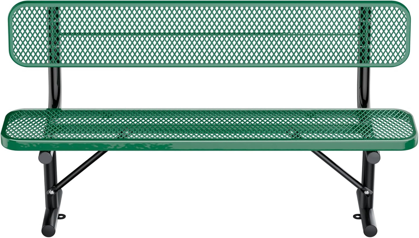 Thermoplastic Coated Iron Park Bench for Outside, Heavy Duty Metal Garden Bench, Expanded Commercial Grade Seating for Shopping Malls, Lawn Yard Porch Entryway (Green with Backrest, 72IN)